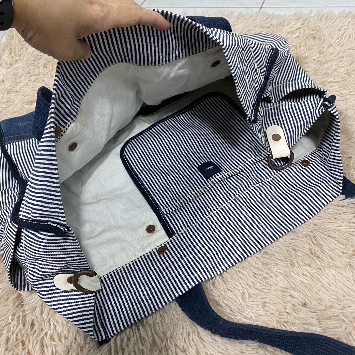 Japanese Brand 📌Vintage Striped Design Chore Bag Gap Hickory Issey Miyake Size ONE SIZE - 13 Thumbnail