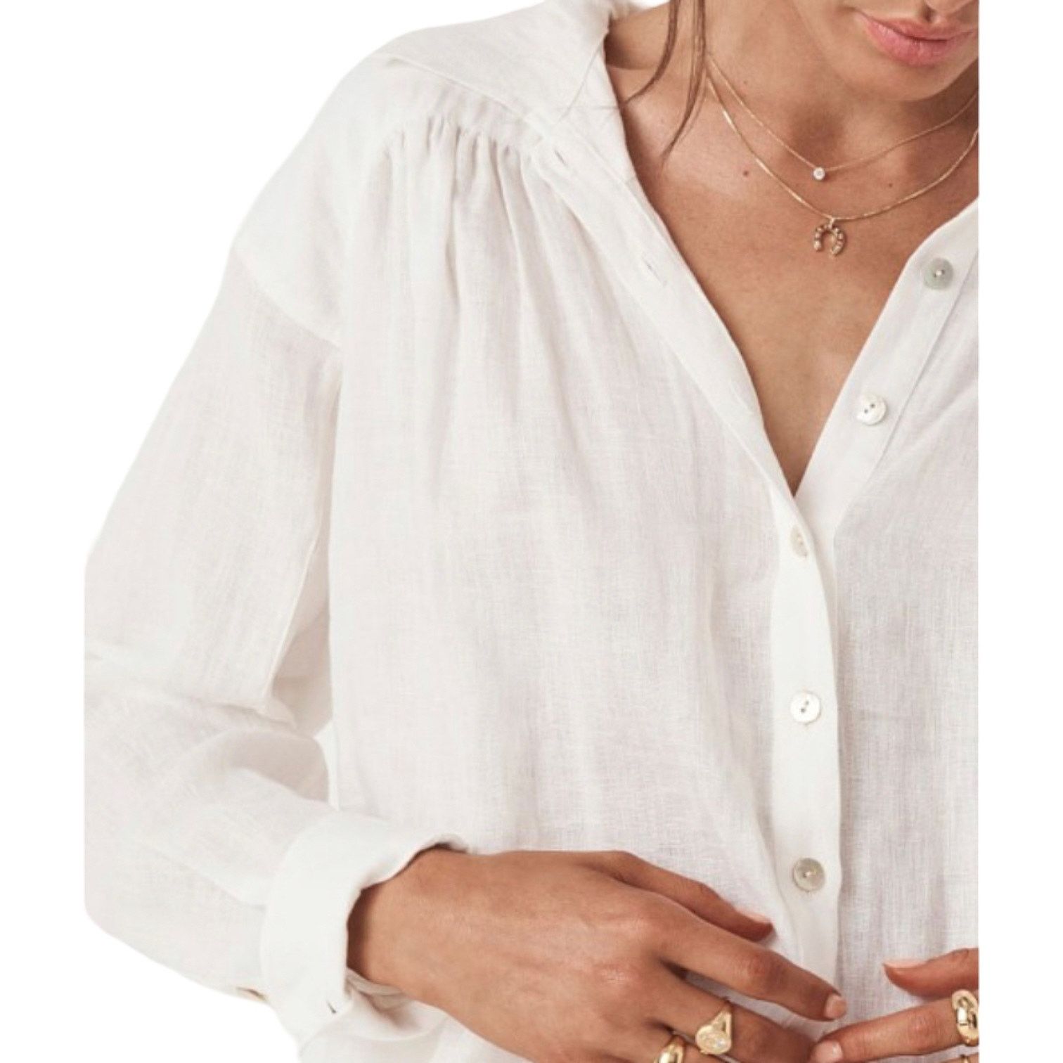Spell Spell and the Gypsy Basic White Linen Blouse-Medium Size M / US 6-8 / IT 42-44 - 2 Thumbnail