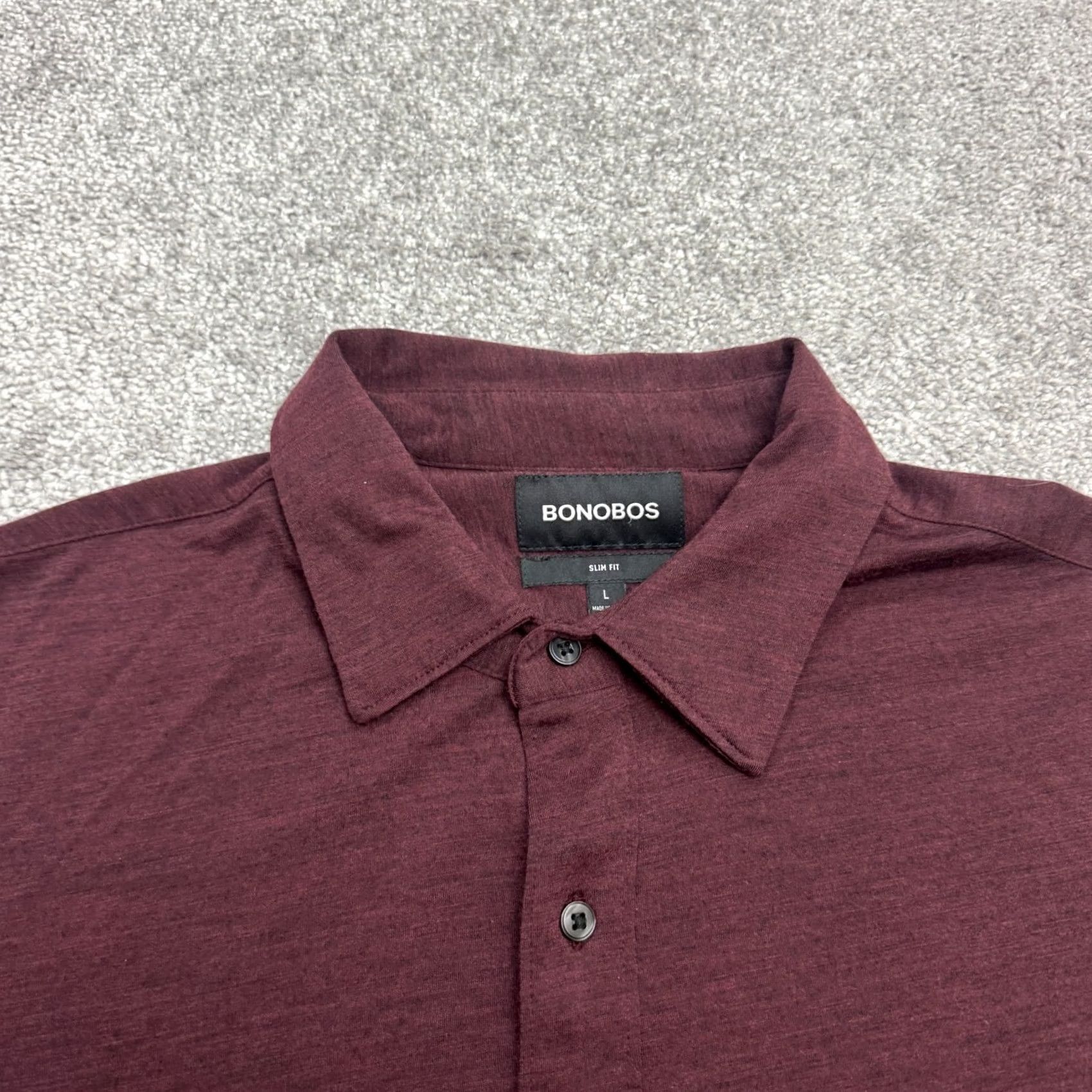 Bonobos Bonobos Slim Fit Button-Down Shirt Mens Large Burgundy Long Sleeve Wool Polyester Wool Blend Solid Classic Preppy Men's Button-Up Shirt Size US L / EU 52-54 / 3 - 3 Thumbnail