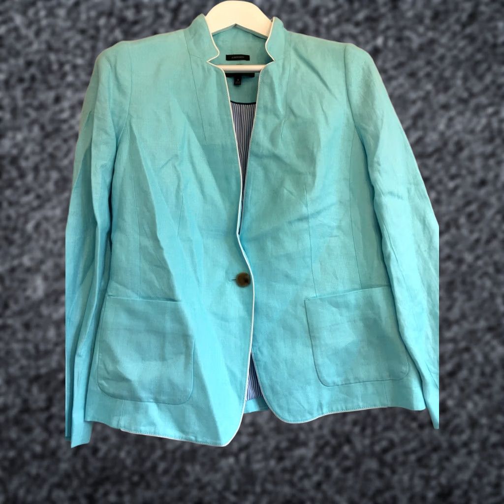Talbots Talbots Womens Blazer Shirt Linen One-Button Long Sleeve Blue 8 Lined Pocket Notch Lapel Vintage? No Size M / US 6-8 / IT 42-44 - 1 Thumbnail