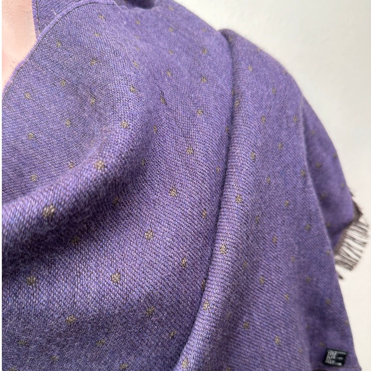 Other Italian Scarf Purple Brown Polka Dot Wool Silk ~70” Size ONE SIZE - 6 Thumbnail
