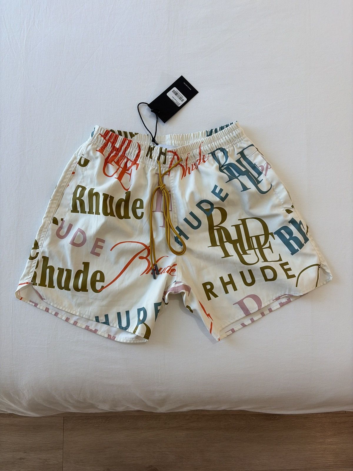 Rhude Rhude ‘Mash Up Logo Swim Trunks Cream/Multicolor’ Size US 26 / EU 42 - 1 Thumbnail