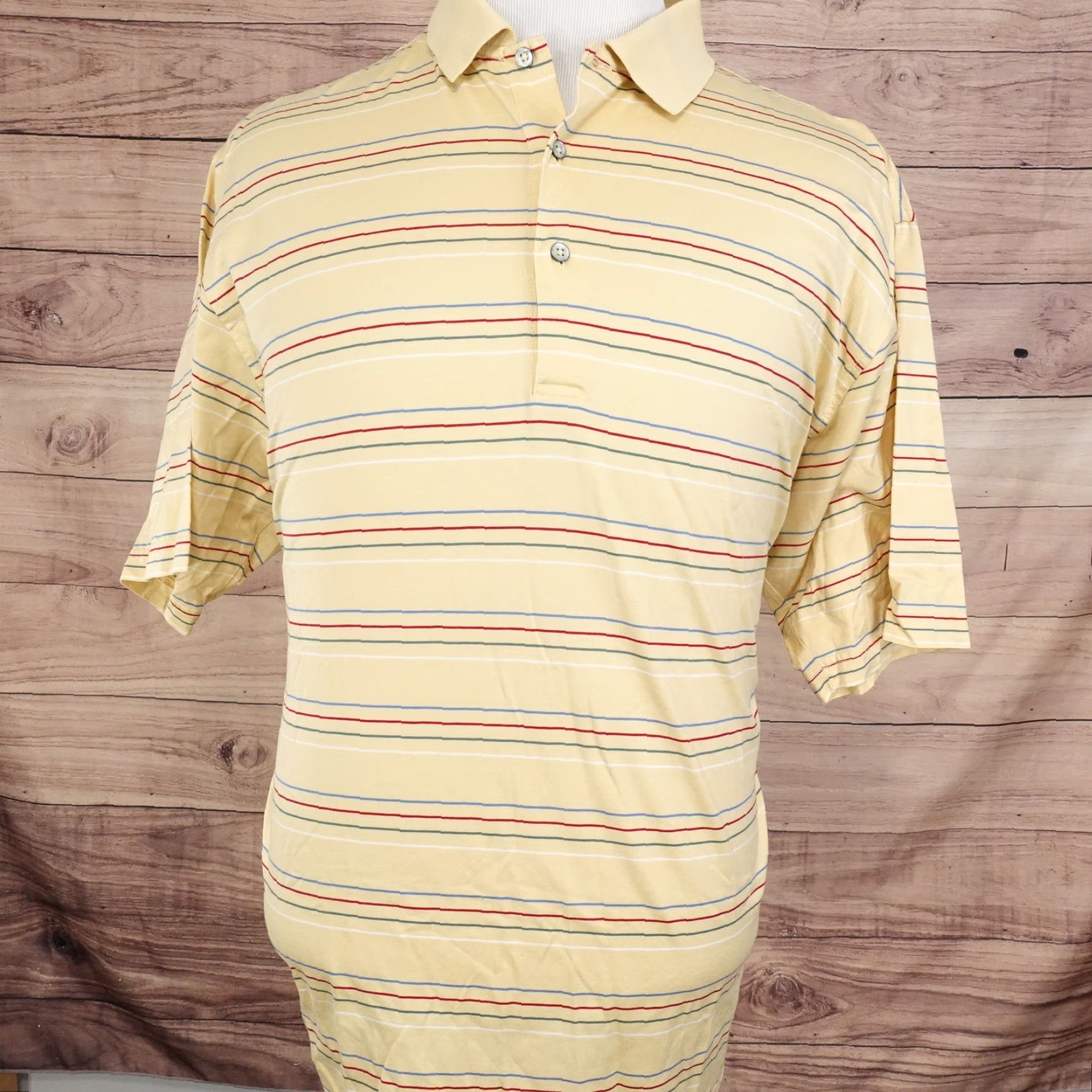 Vintage FAIRWAY & GREENE Yellow Striped Golf Polo Shirt Mens Size L Cotton Short Sleeve Size US L / EU 52-54 / 3 - 3 Thumbnail