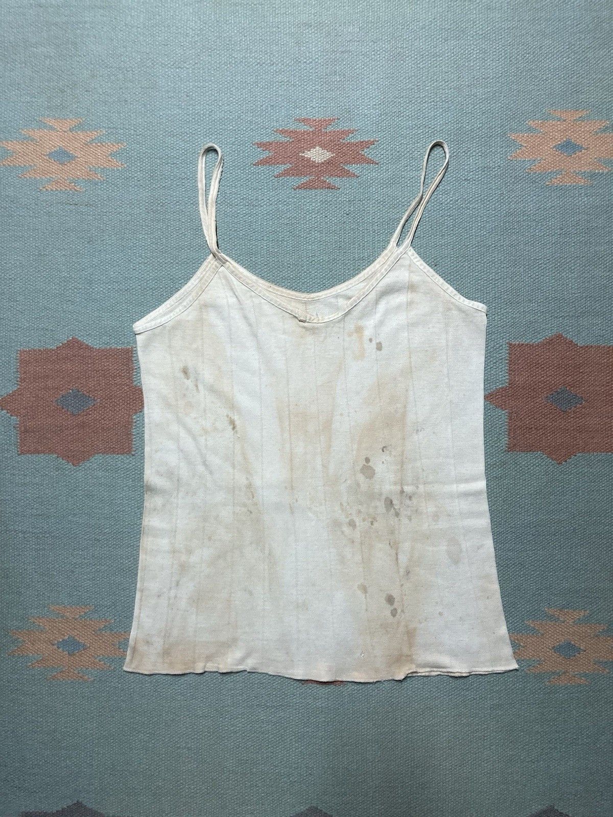 Vintage 50s women’s ribbed tank top slip shirt cotton soft large Size S / US 4 / IT 40 - 1 Thumbnail
