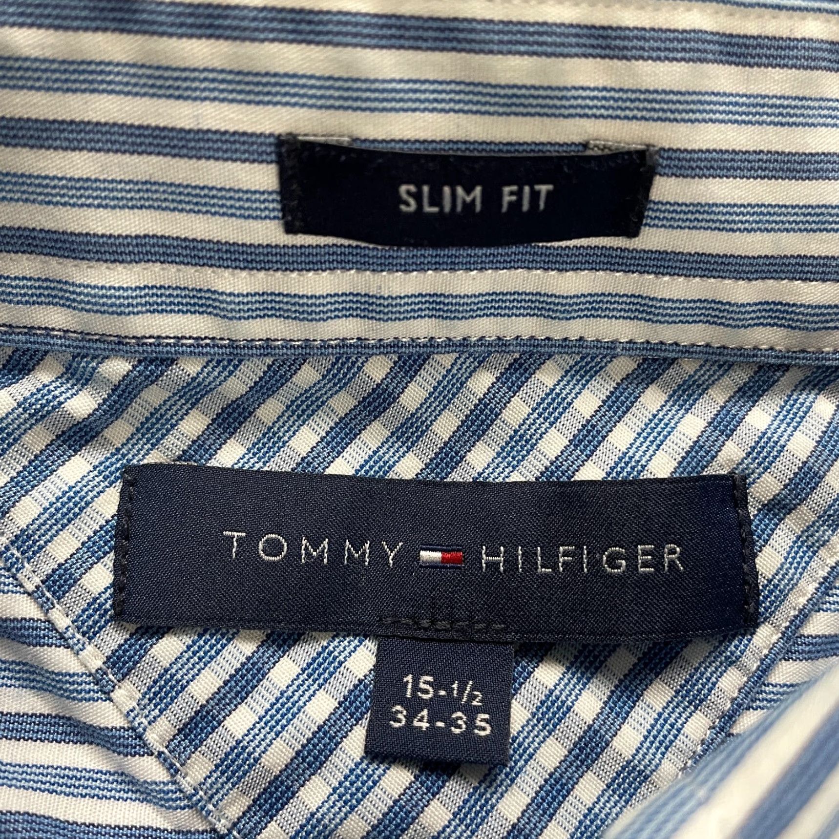 Tommy Hilfiger VINTAGE Tommy Hilfiger Dress Shirt Mens 15.5 Blue White Striped Long Sleeve Button-Down Casual Size 40R - 4 Thumbnail