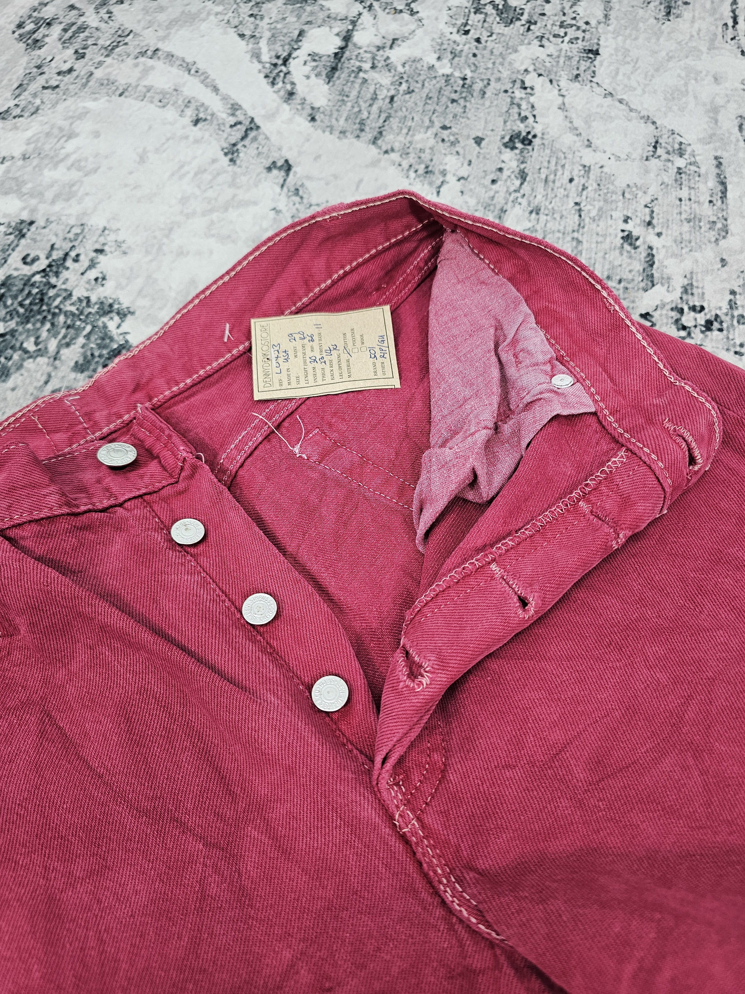 Levi's Vtg 90's LEVIS 501 Maroon Ripped Jeans Size 29X30 L0423 Size US 29 - 7 Thumbnail