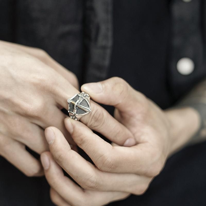 Jewelry Vintage Sword and Shield Open Ring Size ONE SIZE - 3 Thumbnail