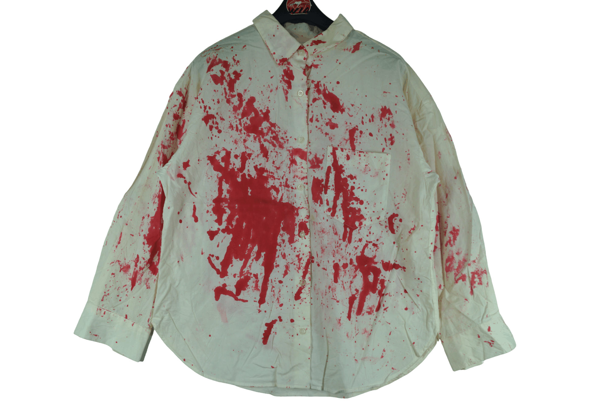 image of Gu Shirt Buttonup Nice Design in Cream/Red, Men's (Size Large)