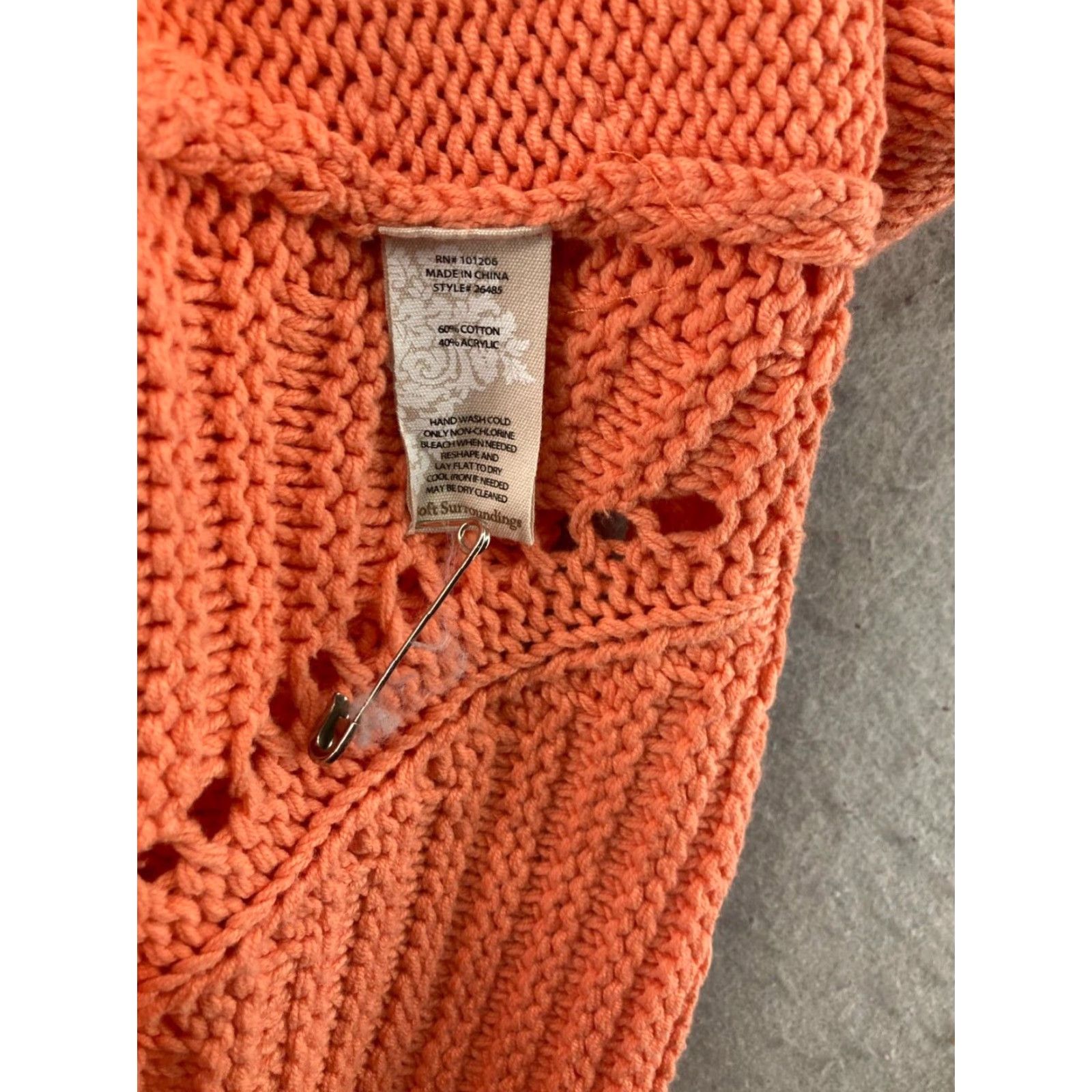 Soft Surroundings Soft Surroundings Cardigan Open-Knit V-Neck Orange Womens M Knit Sweater (Cotton Blend) Size M / US 6-8 / IT 42-44 - 6 Thumbnail