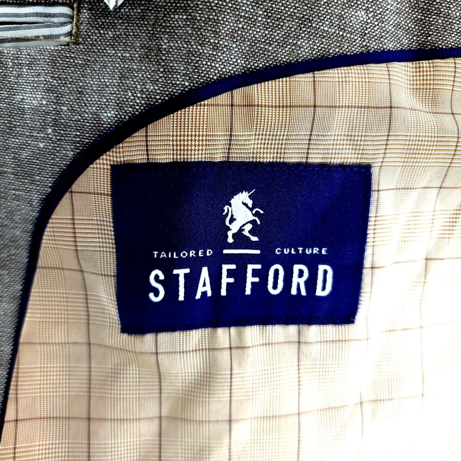 Stafford DAMAGED Stafford Linen Cotton 2 Button Blazer 44L Tan Birdse Size 44L - 10 Thumbnail