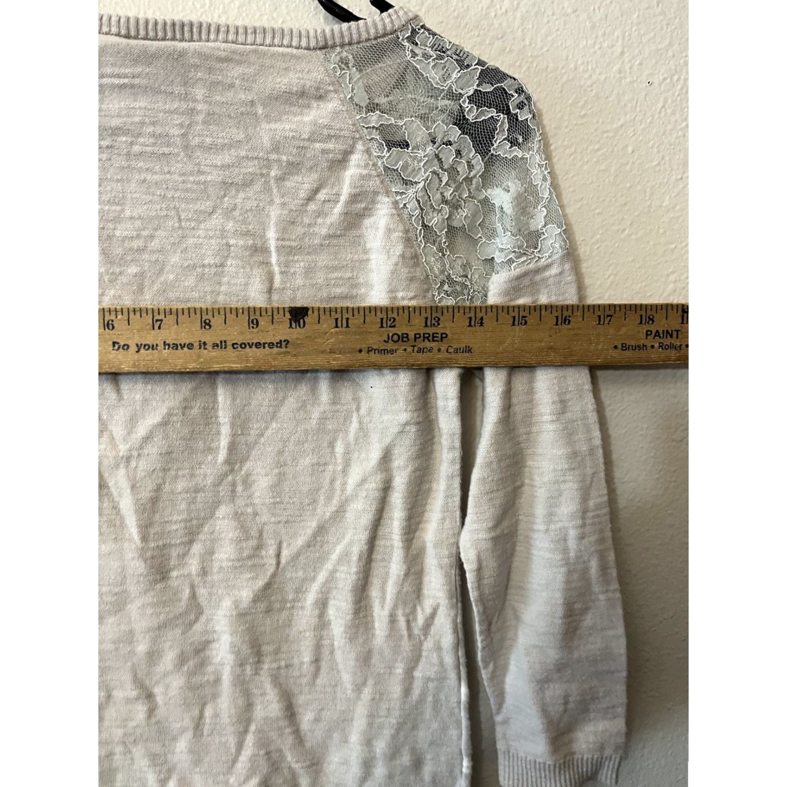 Ann Taylor ANN TAYLOR LOFT Women’s XS Gray Striped Lace Shoulder Cotton Knit Blouse Size XS / US 0-2 / IT 36-38 - 5 Thumbnail
