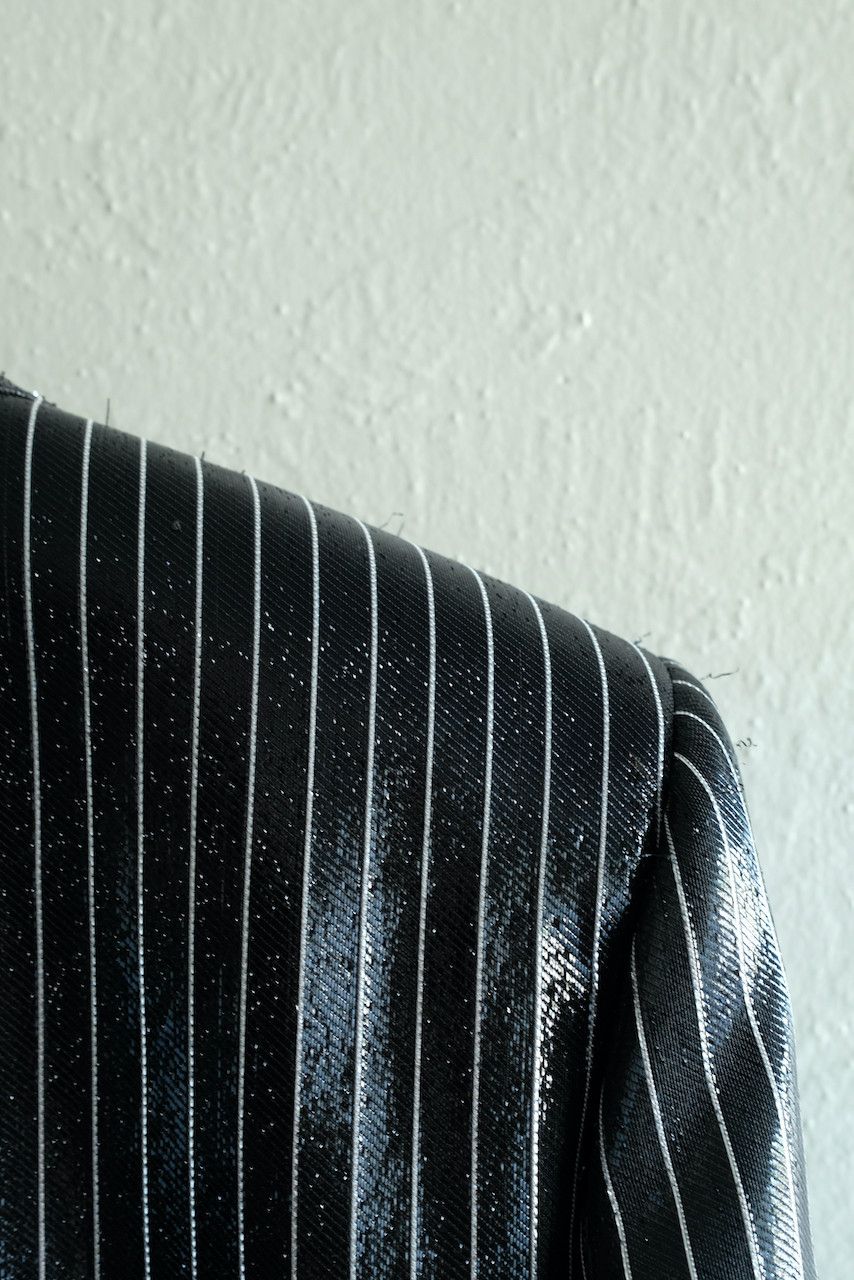 Hedi Slimane × Saint Laurent Paris Saint Laurent Paris Shiny Pinstripe Blazer Coated Jacket Size 52R - 6 Thumbnail