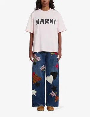 Marni oc11z0425 Boxy Fit Logo Print T-Shirt in White Size M / US 6-8 / IT 42-44 - 4 Thumbnail