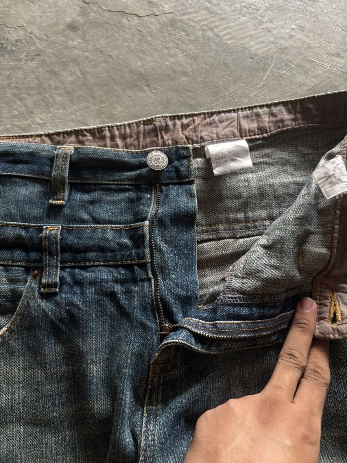Karakuri Tamashii DOUBLE WAIST DISTRESSED BUDEN JAPANESE DENIM SKULL SUKAJAN Size US 35 - 4 Thumbnail