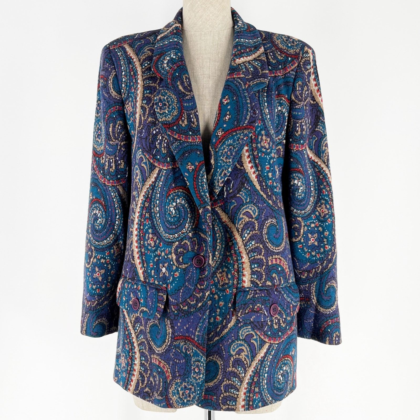 Vintage 90s paisley knit blazer jacket 1990s vintage Size S / US 4 / IT 40 - 4 Thumbnail