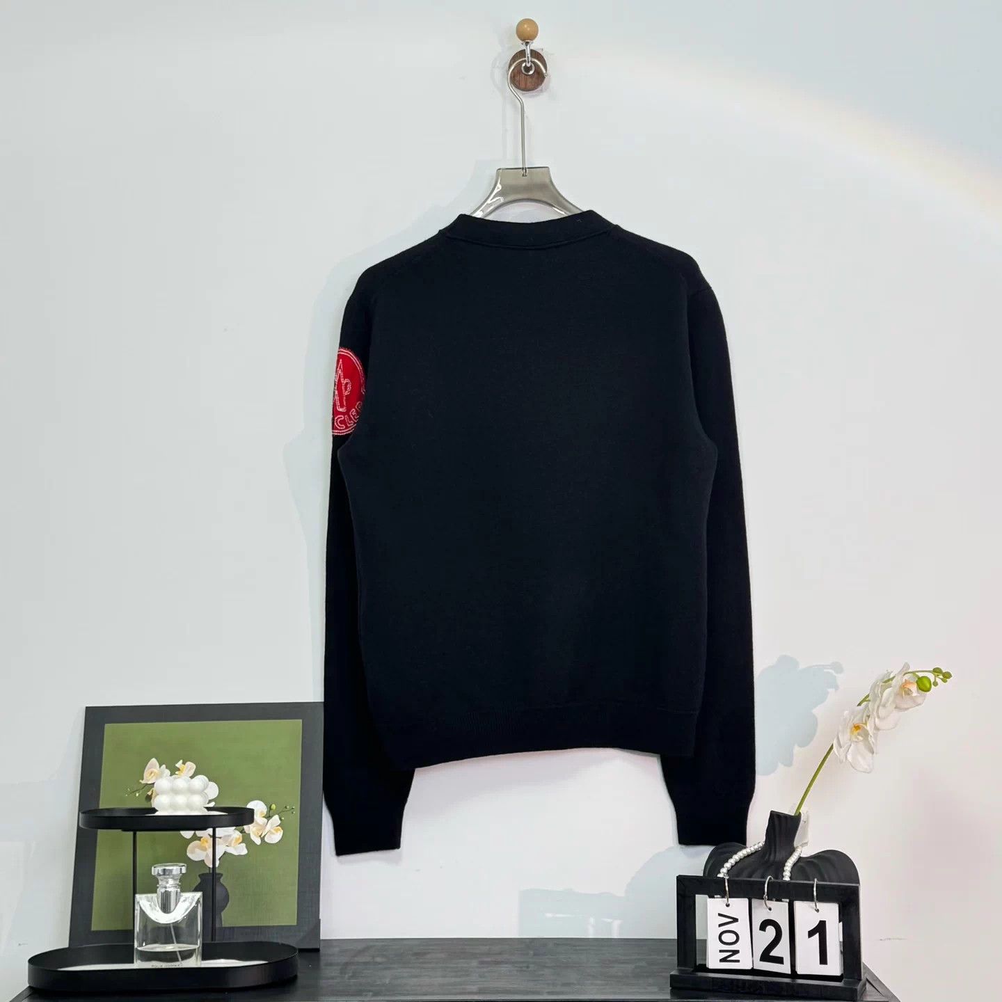 Moncler rove0490 Moncler Black and Red Embroidered Logo Wool Sweater Size M / US 6-8 / IT 42-44 - 2 Thumbnail