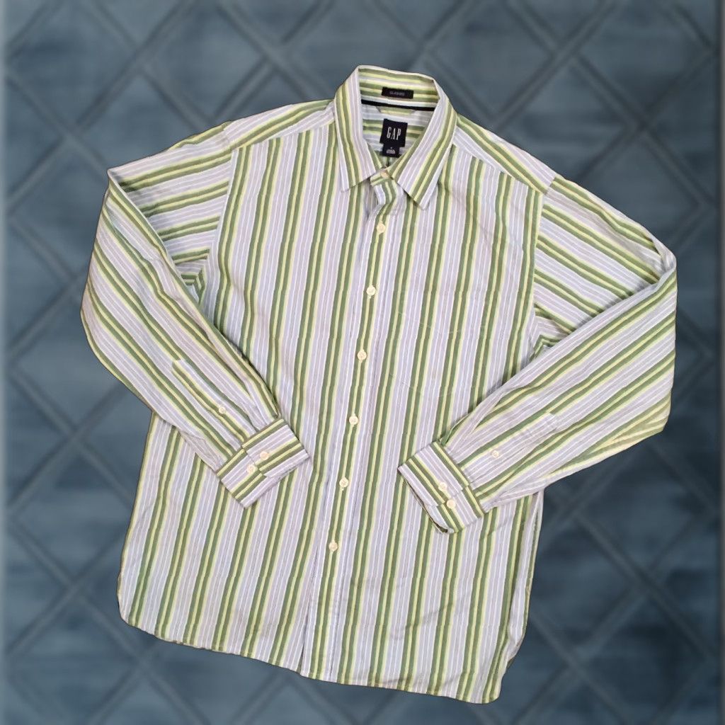 Gap Gap Shirt Men Small Green Striped Long Sleeve Button-Up Casual Shirt Size US S / EU 44-46 / 1 - 1 Thumbnail