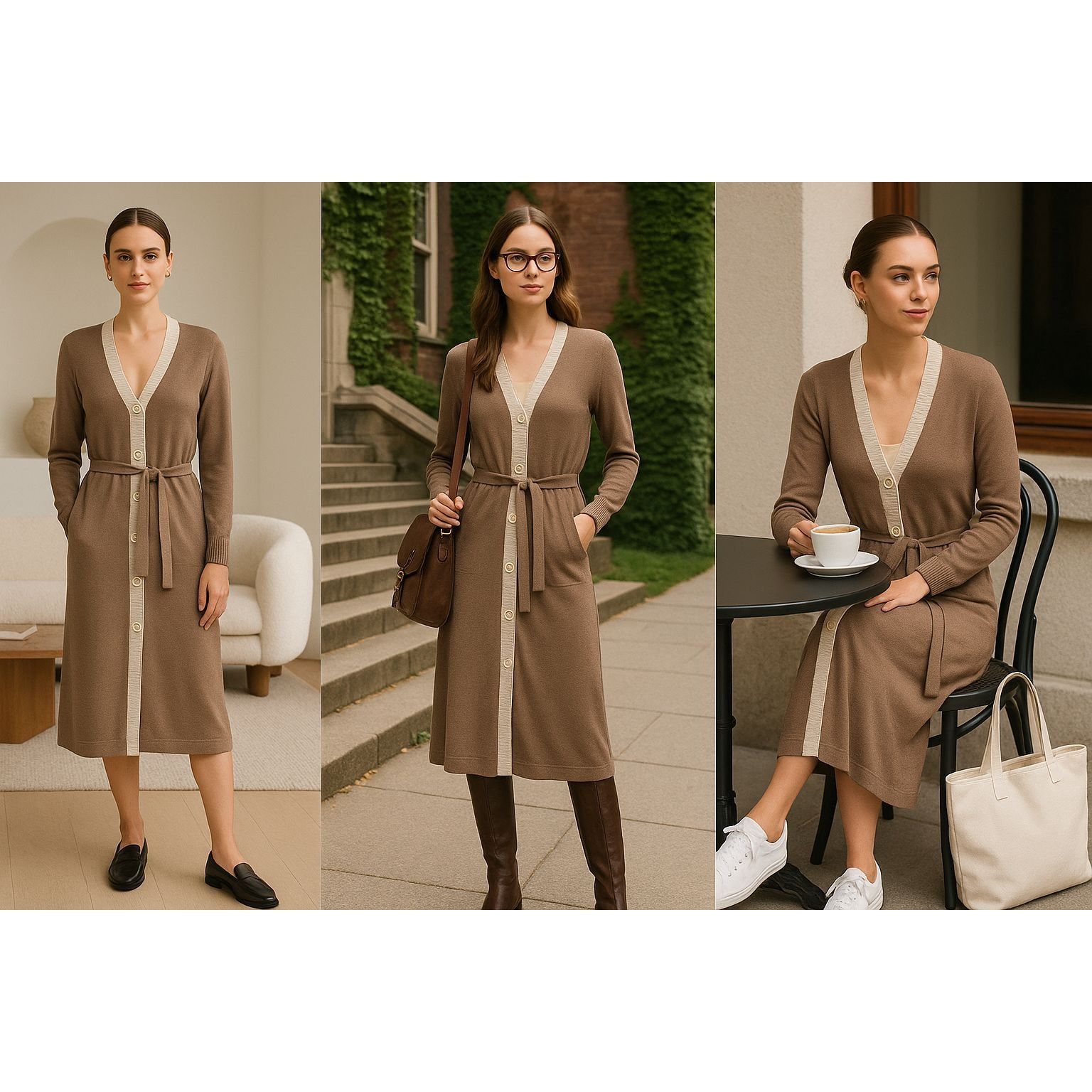 Cabi Women’s Sweater Dress Brown Beige S Minimalist Old Mone