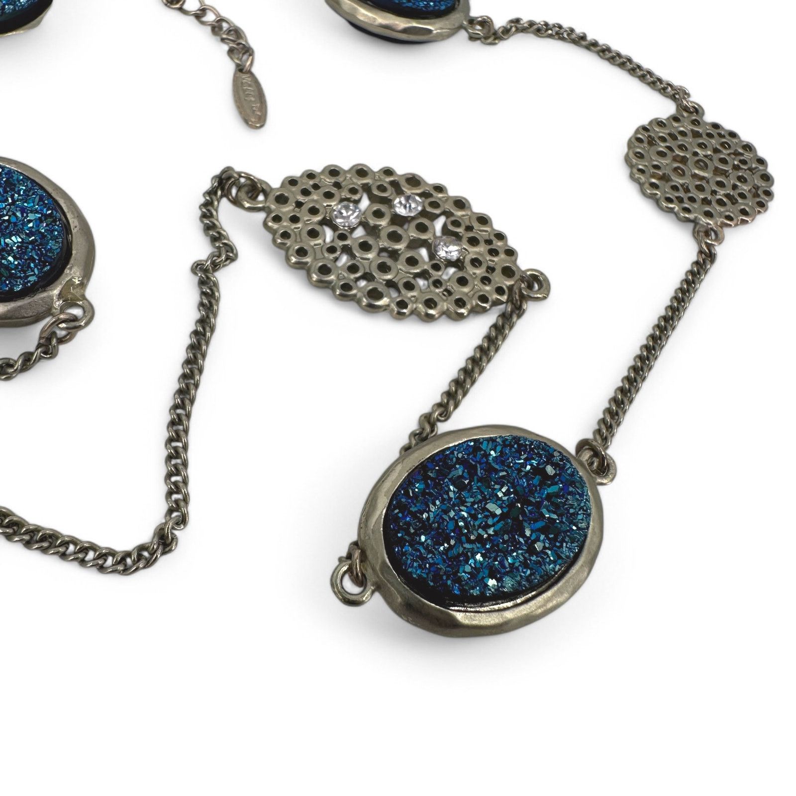 Other Vintage VCLM Necklace Blue Faux Druzy Stations Opera Length Size ONE SIZE - 6 Thumbnail