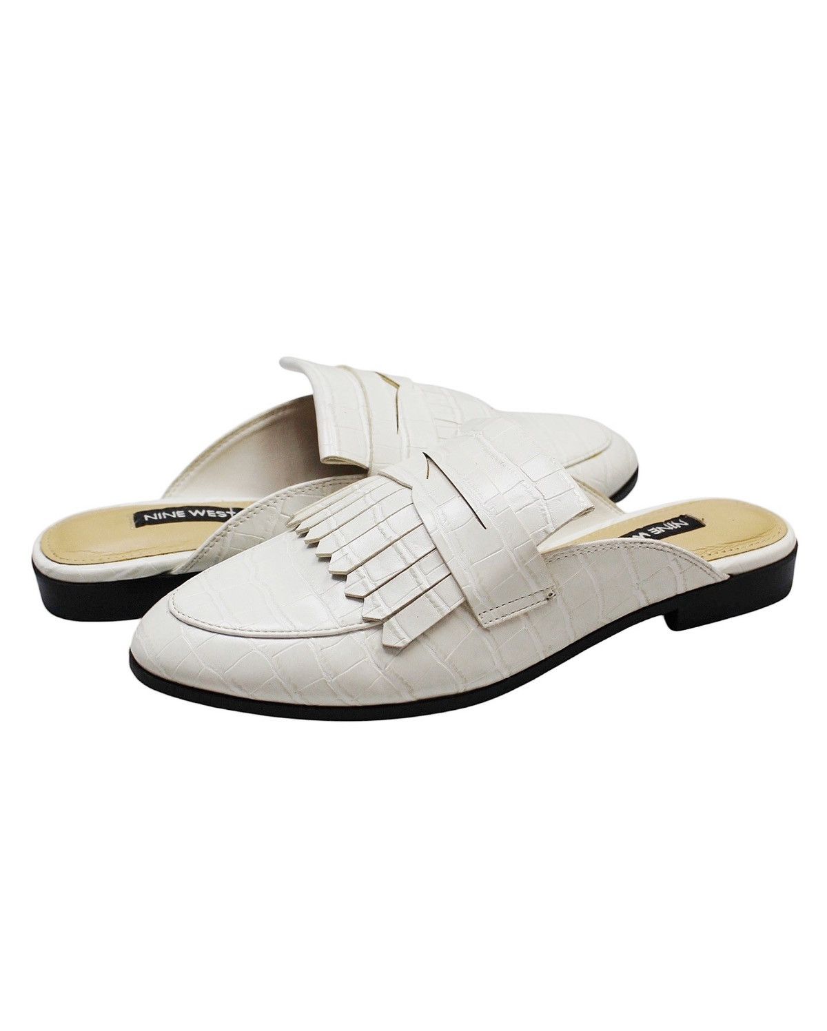 Designer 2010S NINE WEST WHITE CROCO FRINGE MULES Size US 5 / IT 35 - 7 Thumbnail