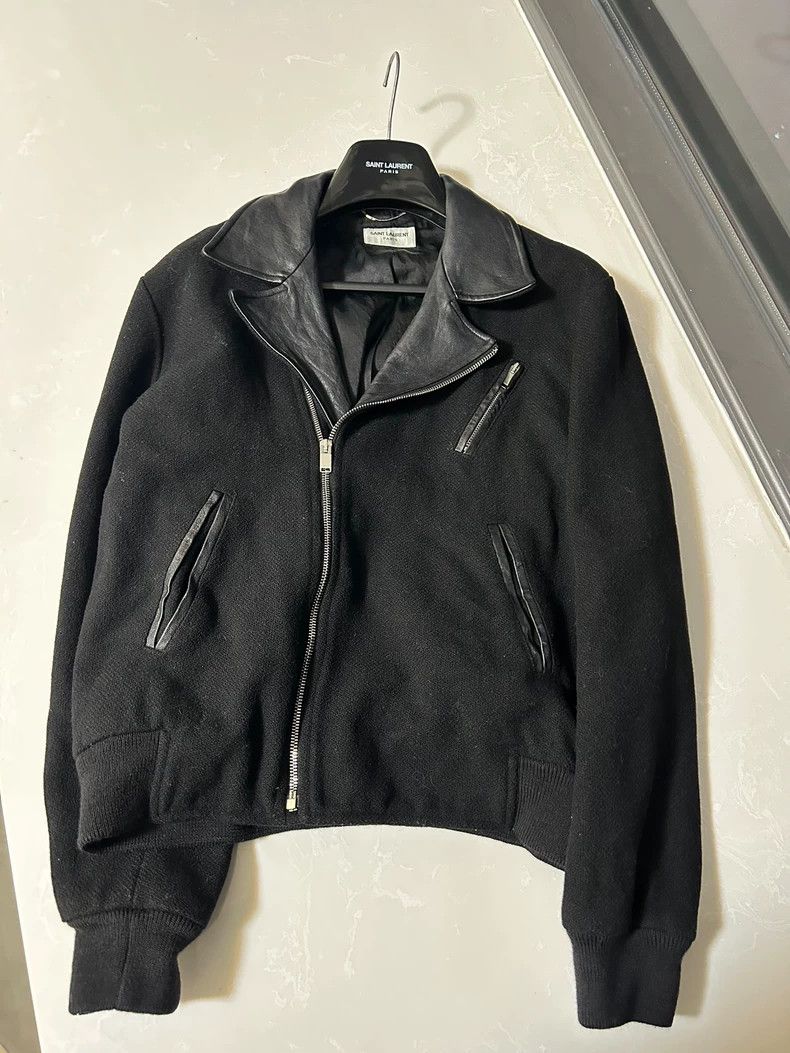 Yves Saint Laurent Saint Laurent Black Wool Leather Zip Jacket Size US L / EU 52-54 / 3 - 1 Thumbnail