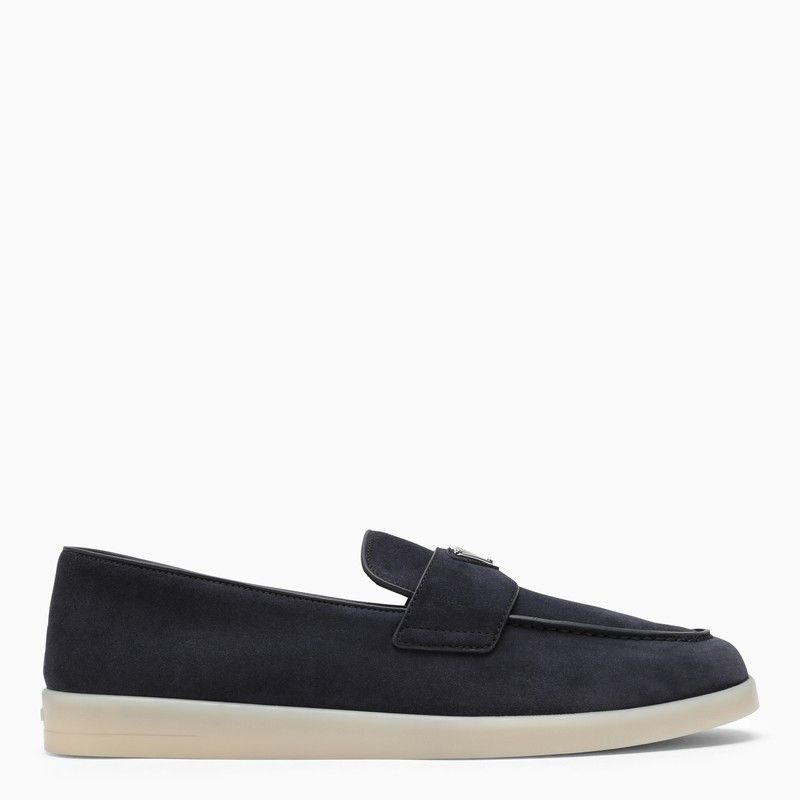 image of Prada Men Blue Suede Loafer With Logo Size Uk 10