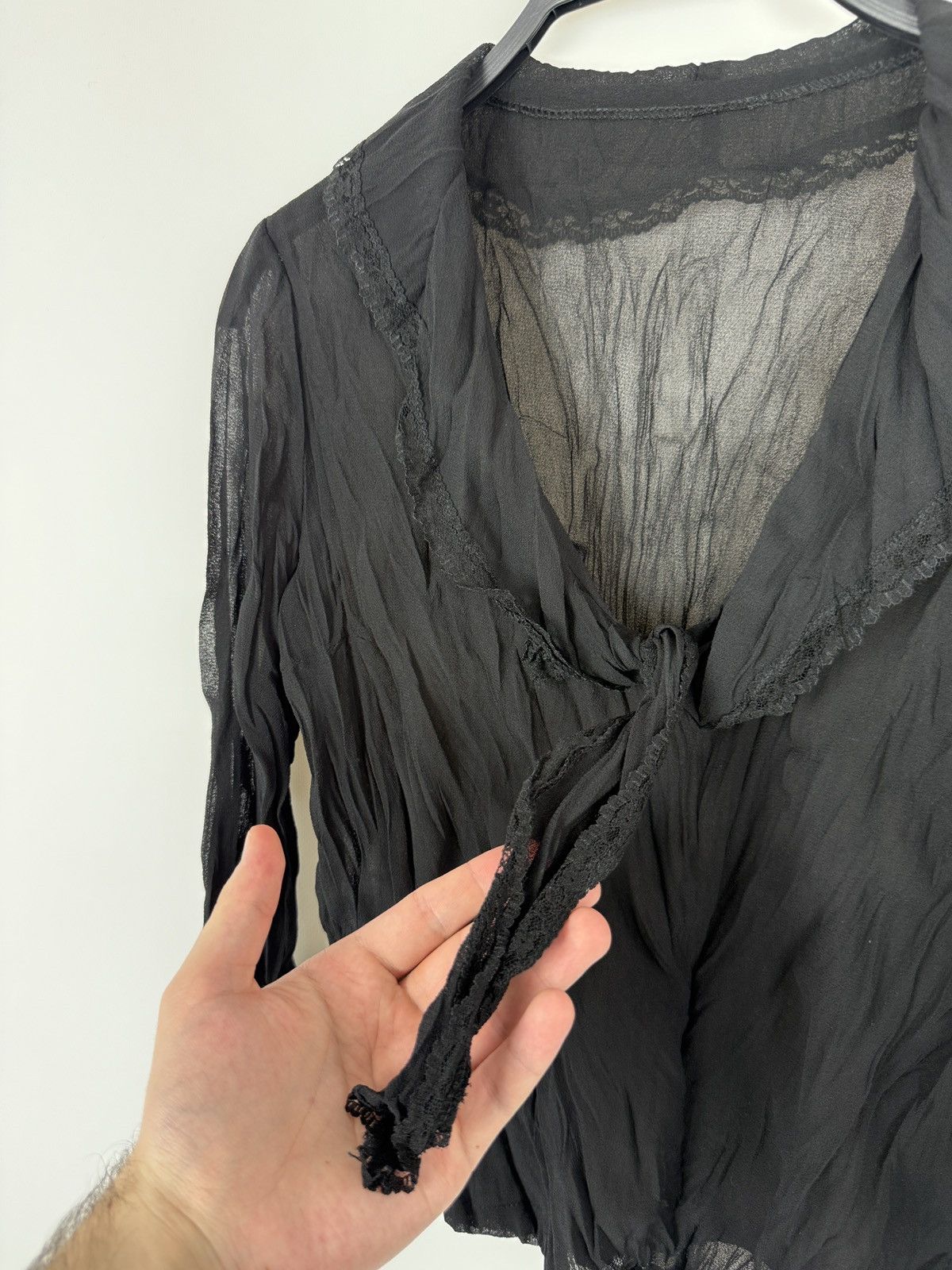 Vintage Y2K Vintage Crinkled Collared Sheer Blouse Gothic Emo Punk Size M / US 6-8 / IT 42-44 - 5 Thumbnail