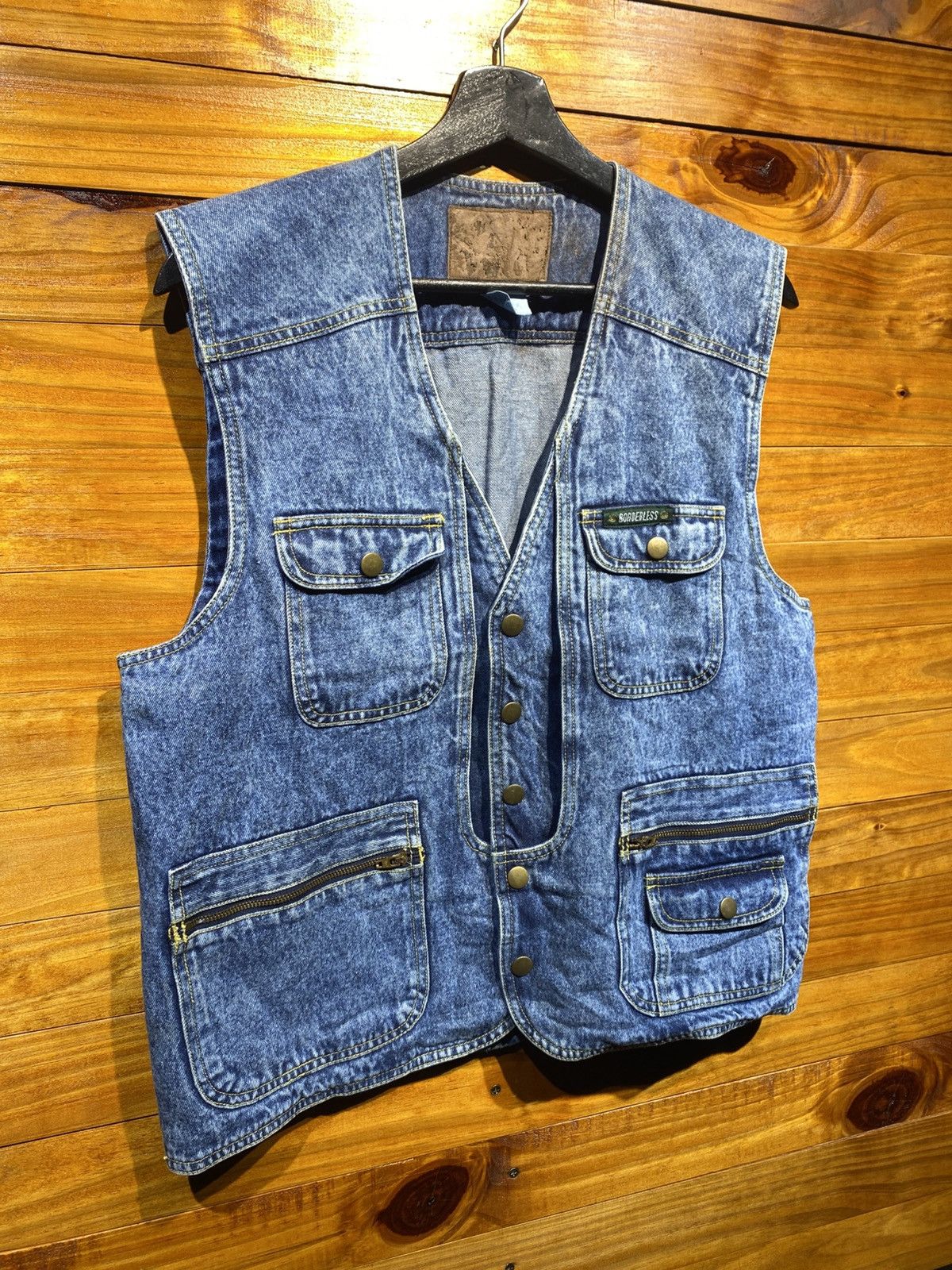 Japanese Brand Vintage 90s Acid Wash Denim Utility Vest Workwear Style Size US L / EU 52-54 / 3 - 3 Thumbnail