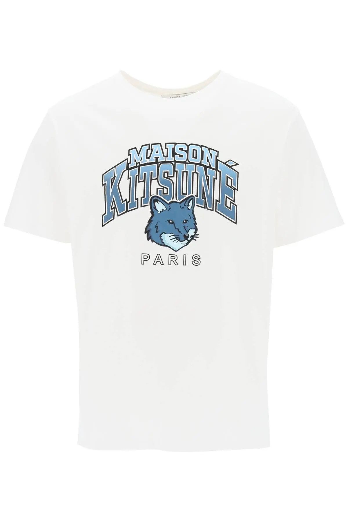 Image of Maison Kitsune O1S22I1N0324 Campus Fox Print T-Shirt In White, Men's (Size Small)