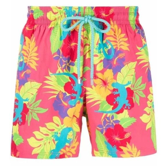 Vilebrequin Red Floral Print Moorise Swim Trunks Shorts M, Men's (Size 32)