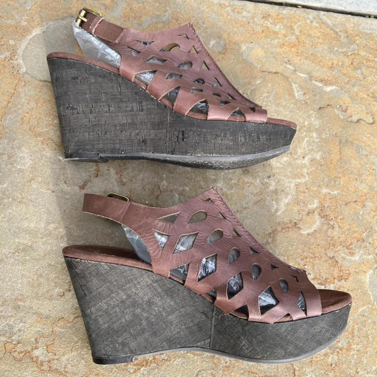 Nine West Dark Brown Leather Sandal Wedge High Heels Size US 7.5 / IT 37.5 - 5 Thumbnail