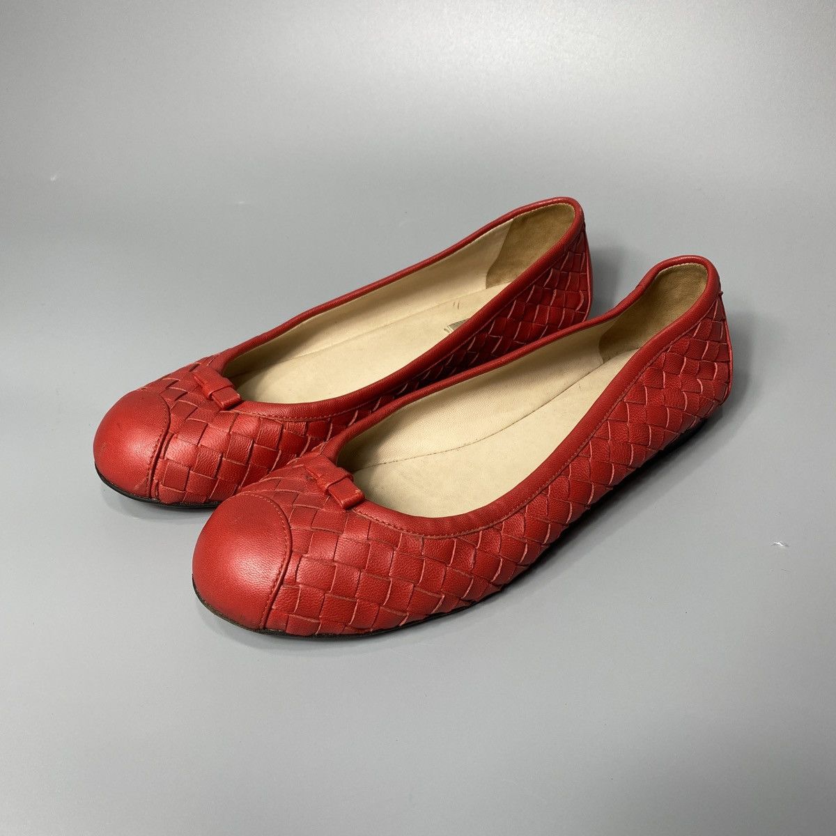 Bottega Veneta Red Leather Woven Ballet Flats Size US 6 / IT 36 - 2 Thumbnail