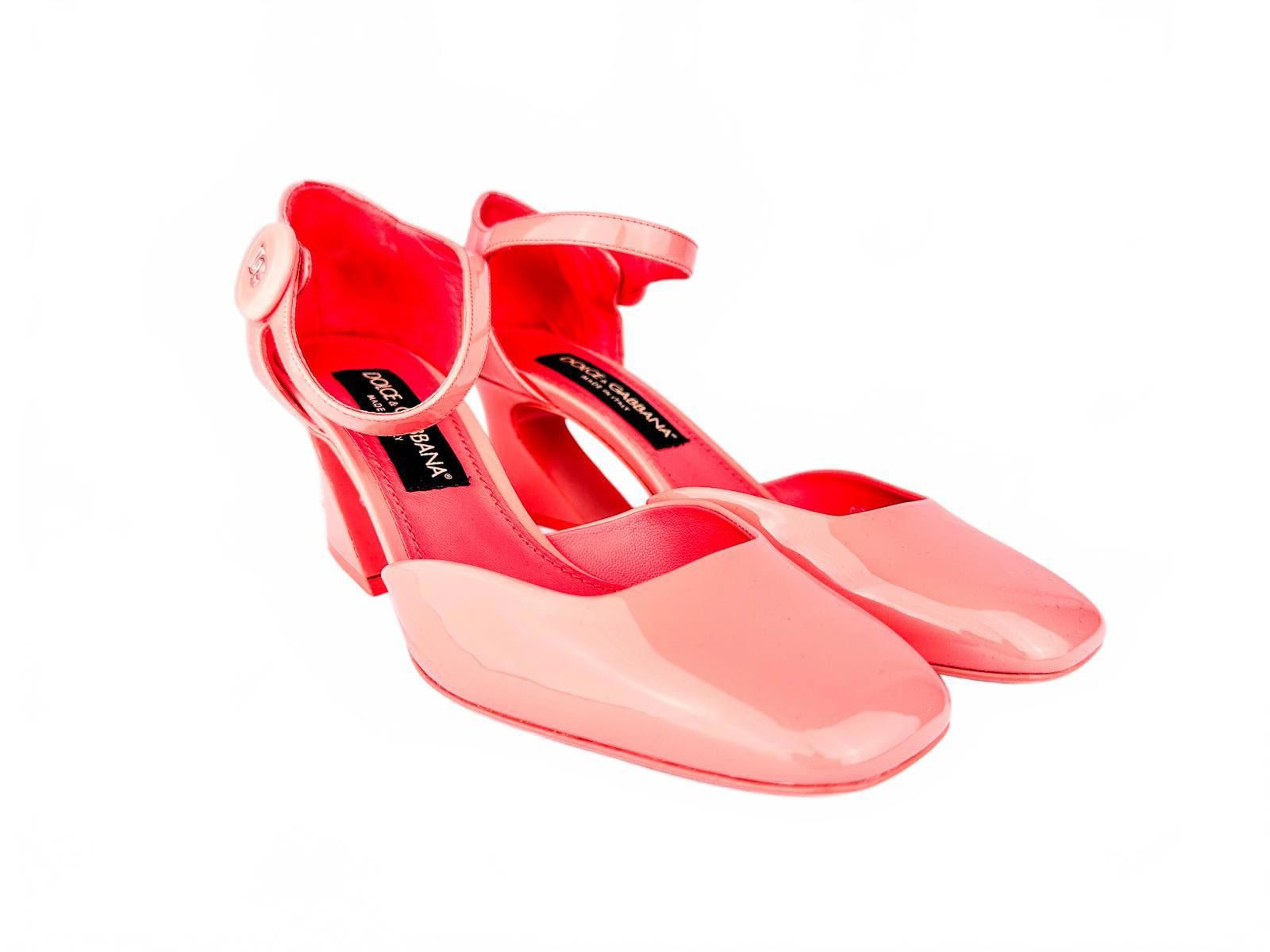 Patent Leather Ankle-Strap Pumps Peach Logo Heel 39.5 EU NWT