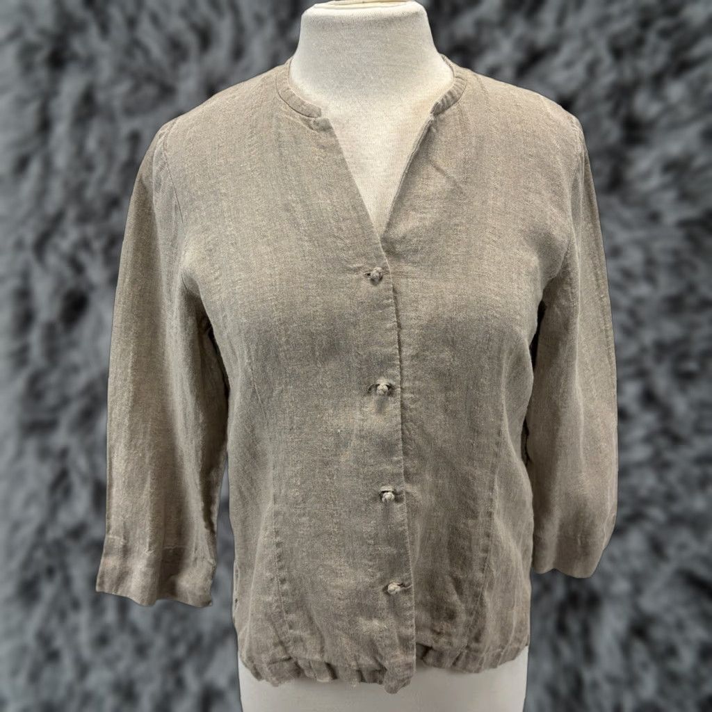 Eileen Fisher VINTAGE Eileen Fisher Linen Jacket Blazer Women 100% Linen PM Petite Tan Lagenlook Knot Buttons 90s Mens? Size M / US 6-8 / IT 42-44 - 1 Thumbnail
