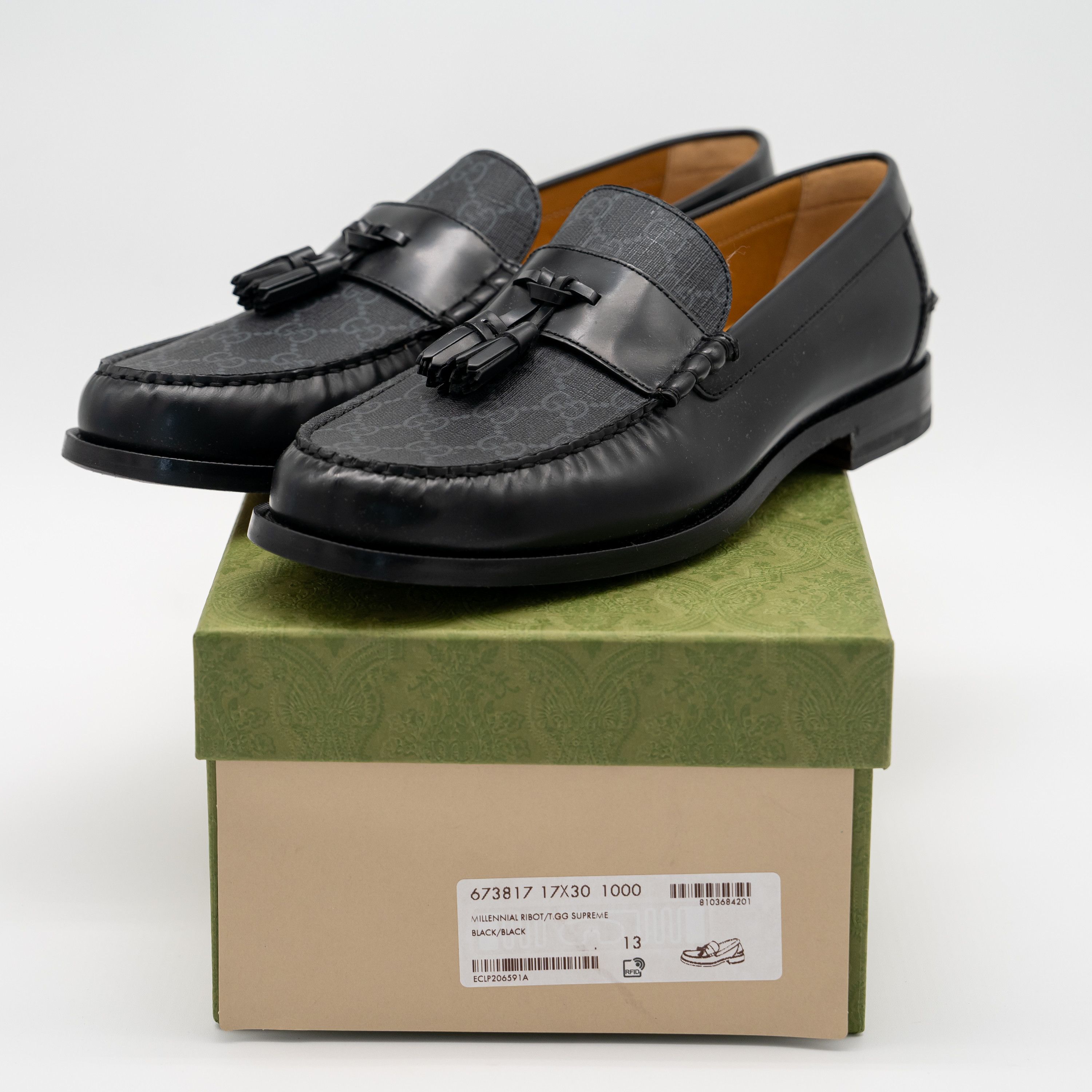Gucci size 13G 13.5 US Gucci GG Loafer Tassel Black Leather Canvas Size US 13 / EU 46 - 8 Thumbnail