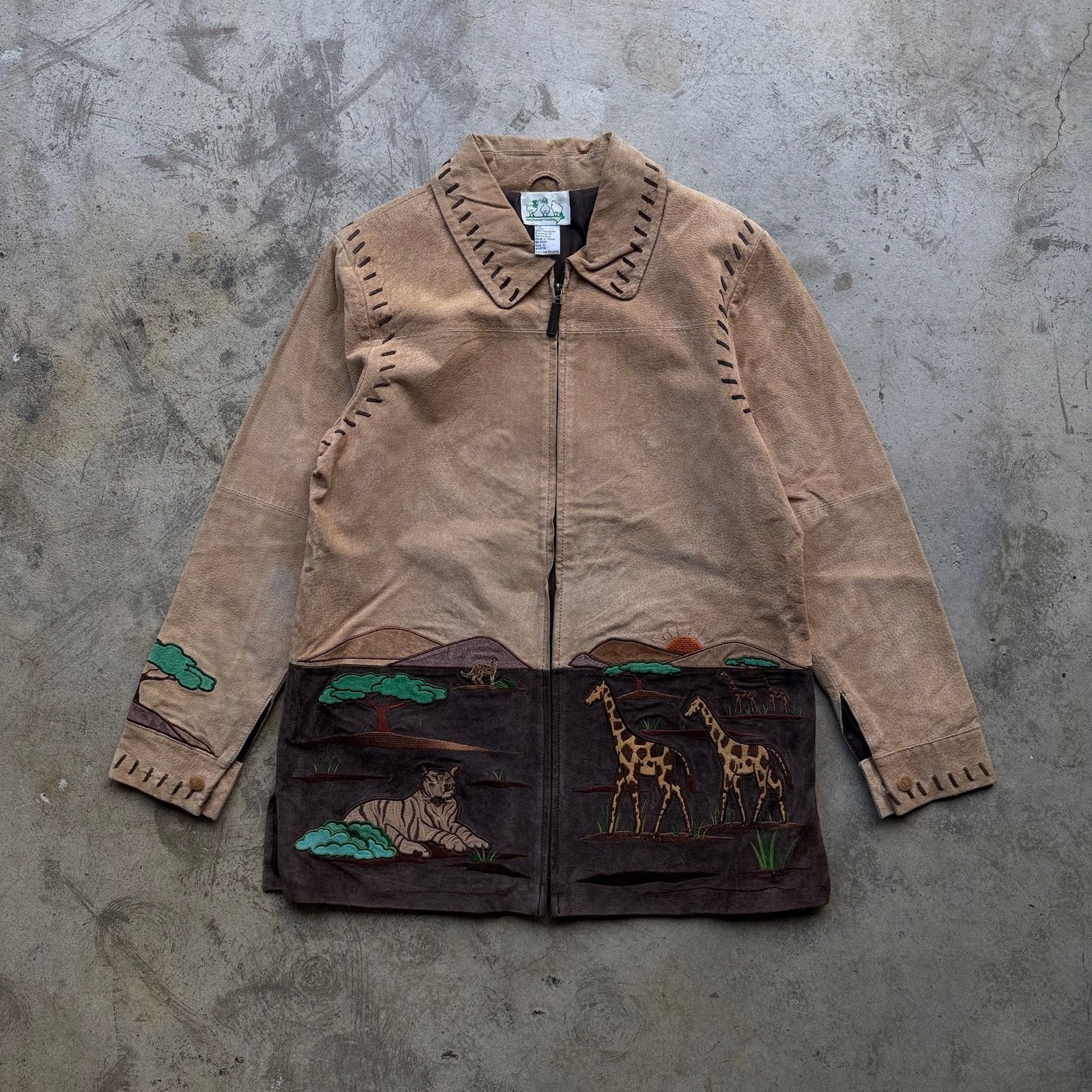 Quacker Factory Vintage 80s Suede Safari Animal Embroidered Leather Jacket S Size S / US 4 / IT 40 - 1 Thumbnail