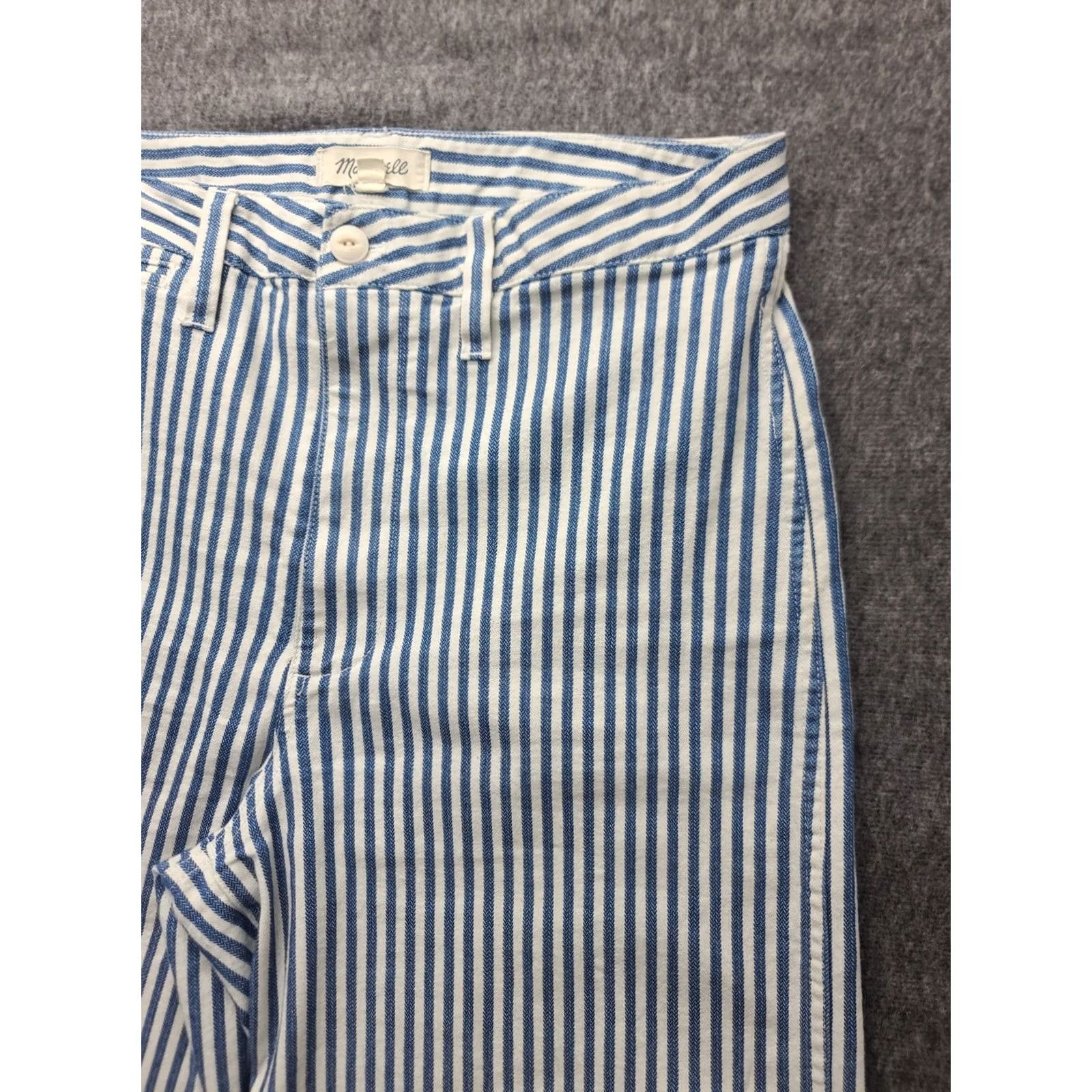 Madewell Madewell Emmett Pants Womens 30x25 Relaxed Wide-Leg Cropped Seersucker Blue Cotton Polyester Spandex Twill 90s Bohemian City Womens Size 30" / US 8 / IT 44 - 7 Thumbnail
