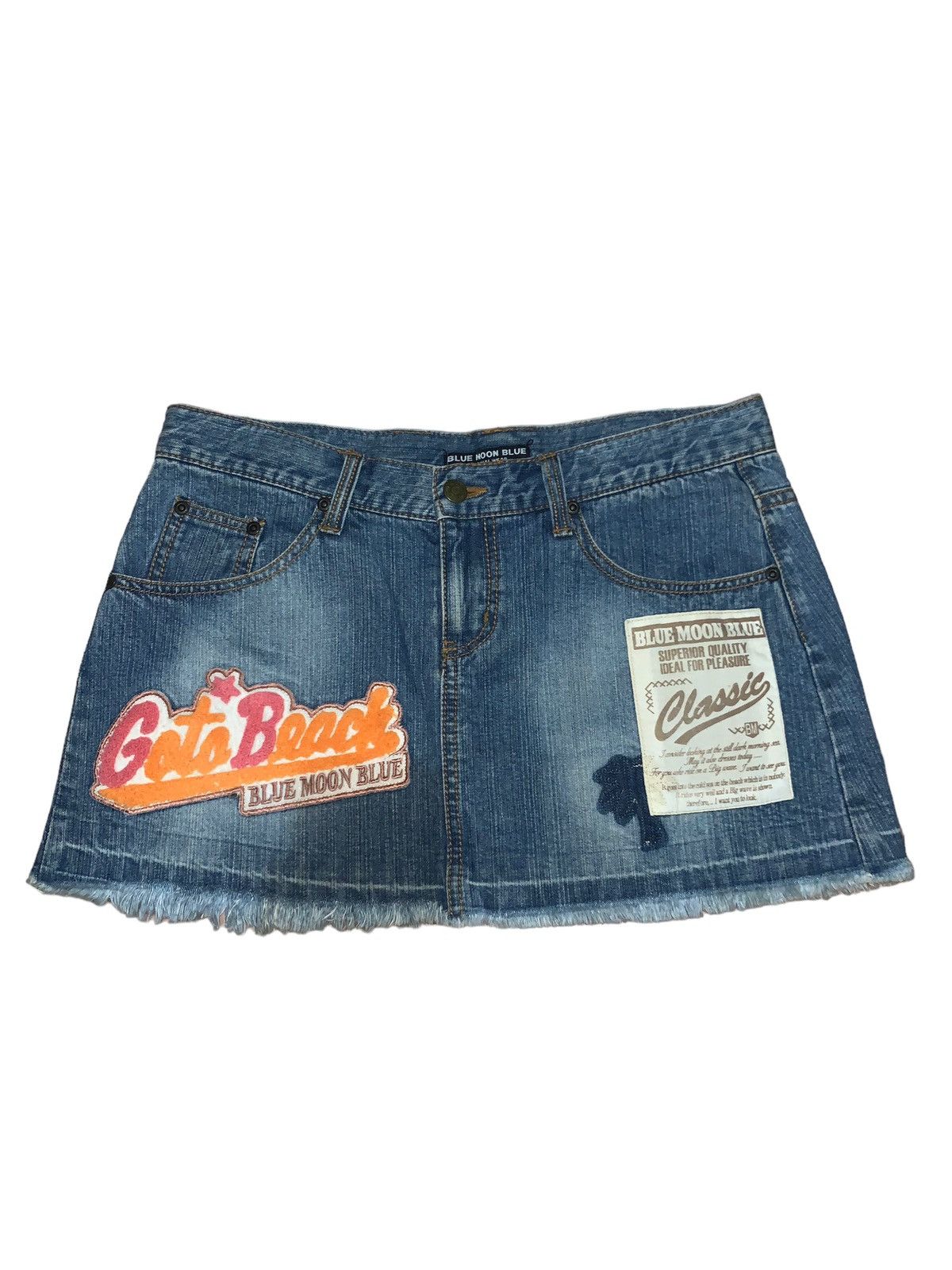 If Six Was Nine × Japanese Brand × Le Grande Bleu (L.G.B.) Vintage Blue moon blue patches denim mini skirt Size 30" / US 8 / IT 44 - 1 Thumbnail