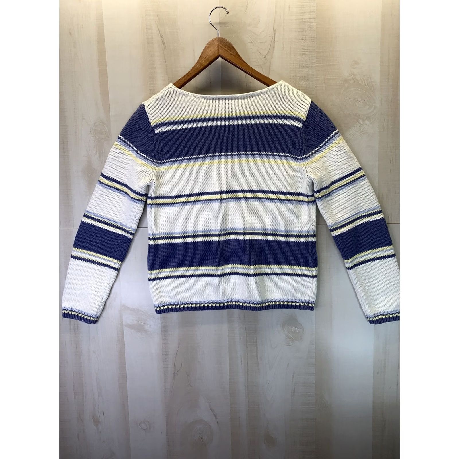 Vintage Field Gear Women’s S Knit Sweater Main Selling Point Blue/White/Yellow Stripe Pullover Cotton 100% Knits Size S / US 4 / IT 40 - 4 Thumbnail