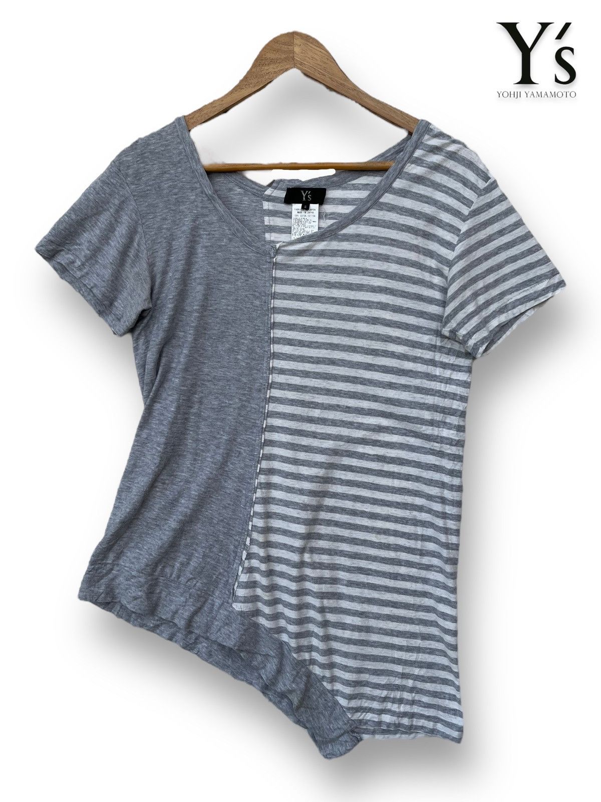 Yohji Yamamoto 🔥Vintage Y's by Yohji Yamamoto Asymmetrical Striped T-shirt Size S / US 4 / IT 40 - 3 Thumbnail
