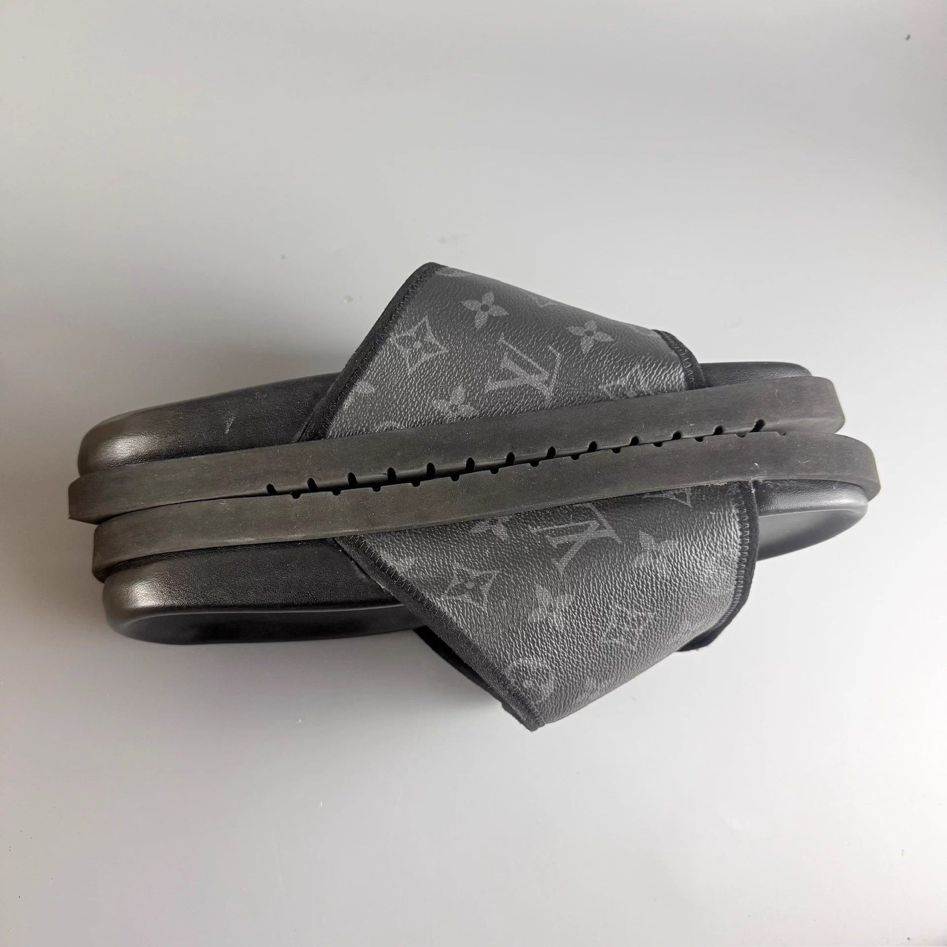 Louis Vuitton LV Black Allover Print Velcro Slides 41 95 New Size US 8 / EU 41 - 4 Thumbnail