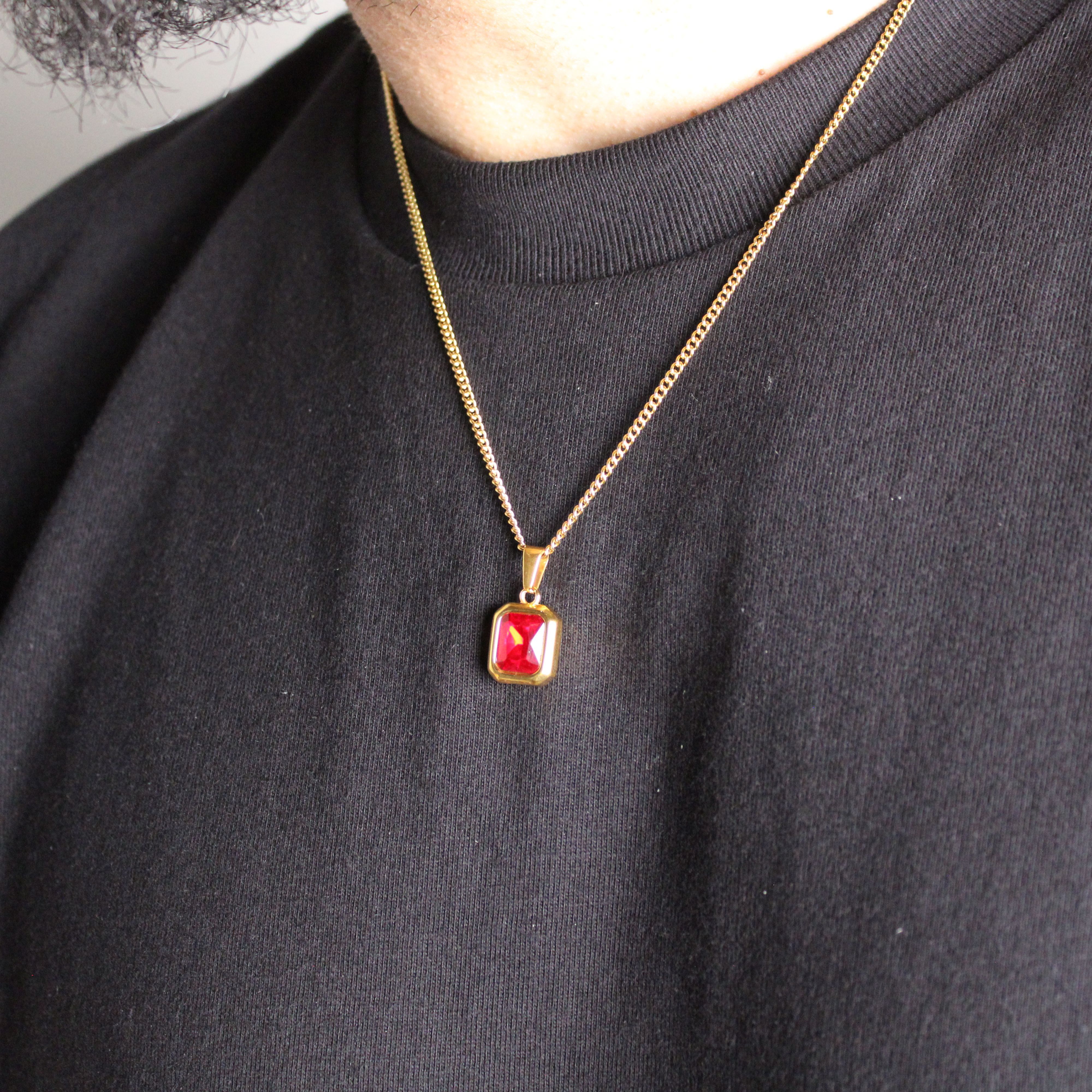 Jewelry Gold Ruby Cubic Zirconia Pendant Chain Necklace Size ONE SIZE - 2 Thumbnail