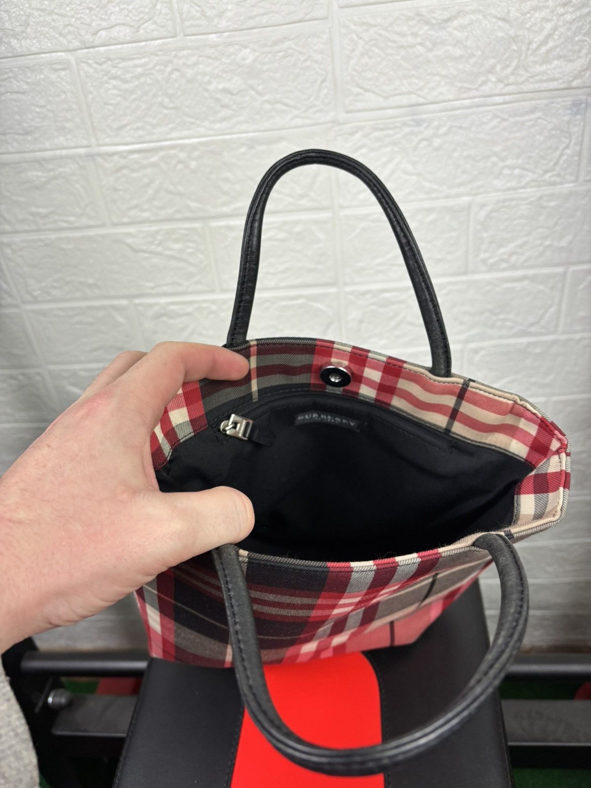 Burberry BURBERRY Nova Check Hand Bag Canvas Red Size ONE SIZE - 10 Thumbnail