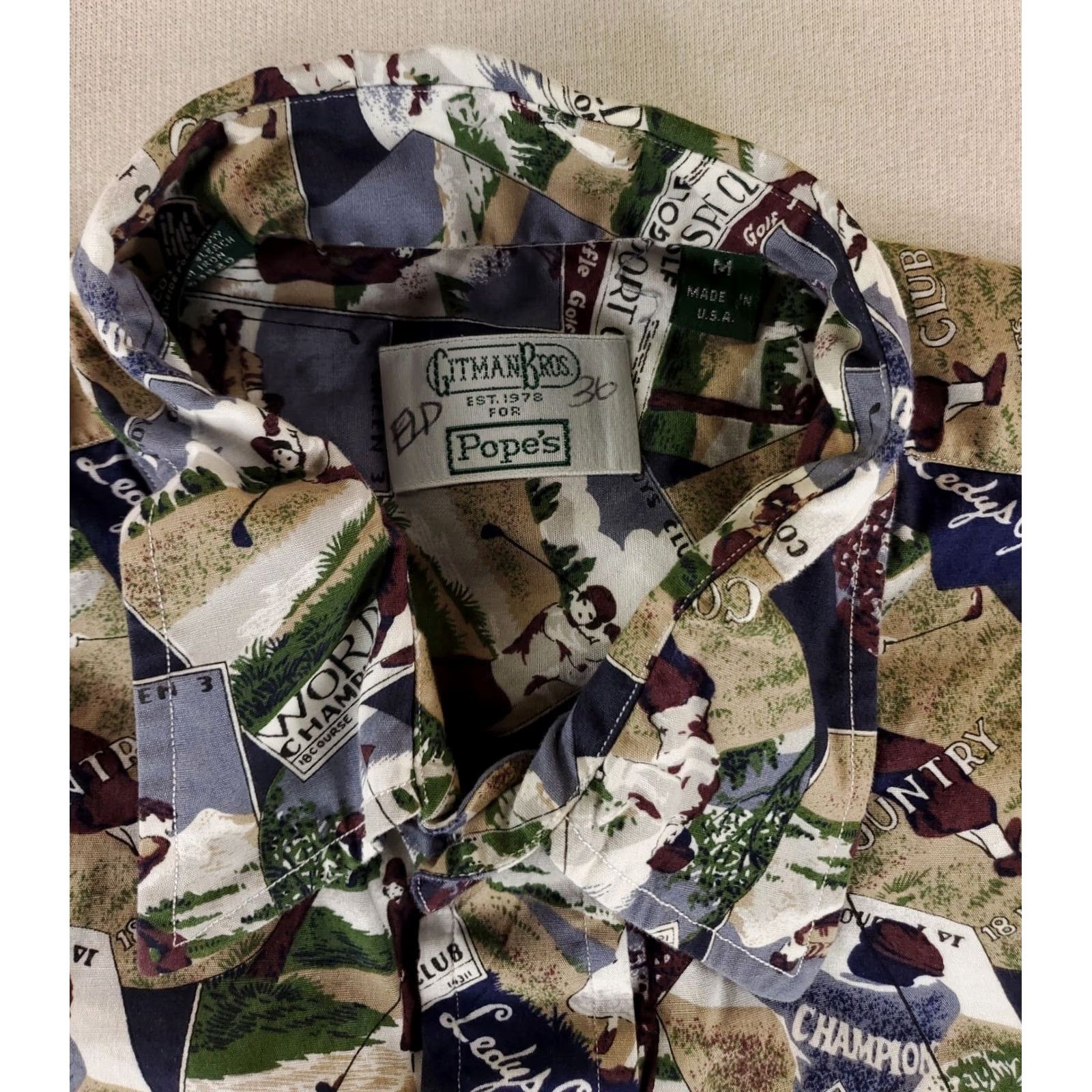 Vintage Gitman Bros VTG Golf Print Shirt Sleeve Button Up Made USA Mens M Blue Shirt Mens M Size US M / EU 48-50 / 2 - 2 Thumbnail
