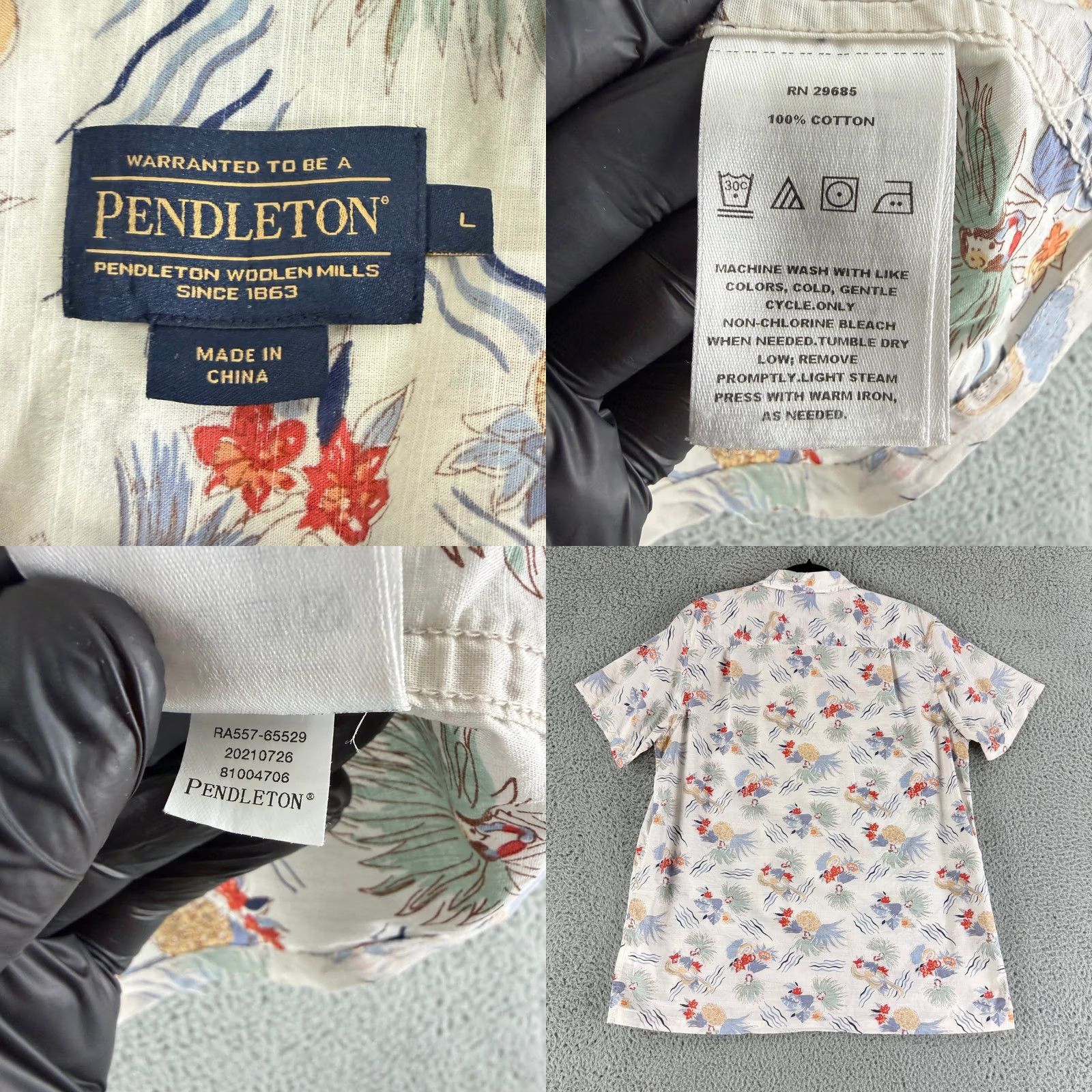 Pendleton Pendleton Button-Down Shirt Mens L White Floral Cotton HS Short Sleeve Casual Travel Hawaiian Dancer Cream? Size US L / EU 52-54 / 3 - 8 Thumbnail