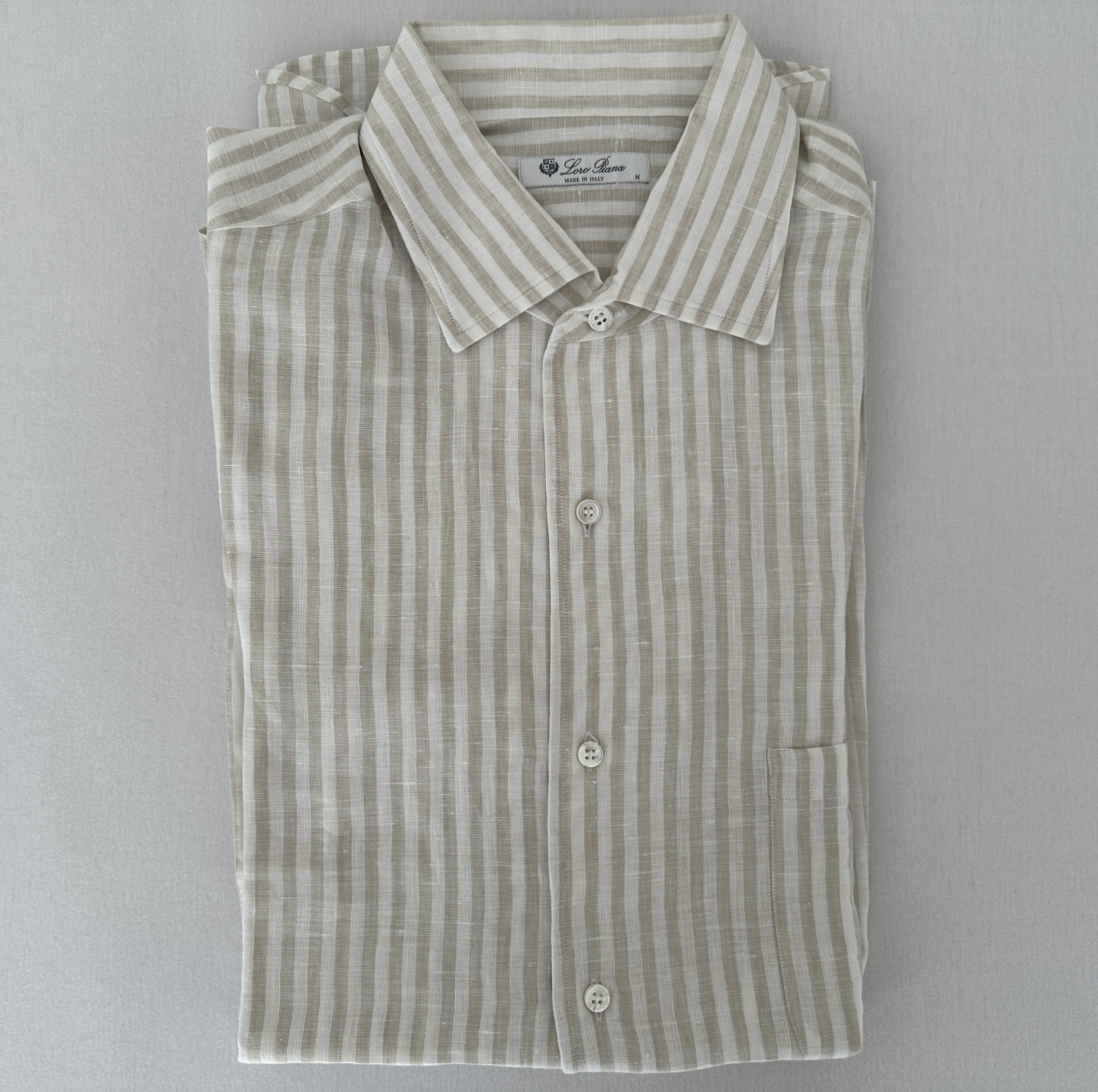 image of Loro Piana André Striped Linen Shirt in White/Beige, Men's (Size Medium)