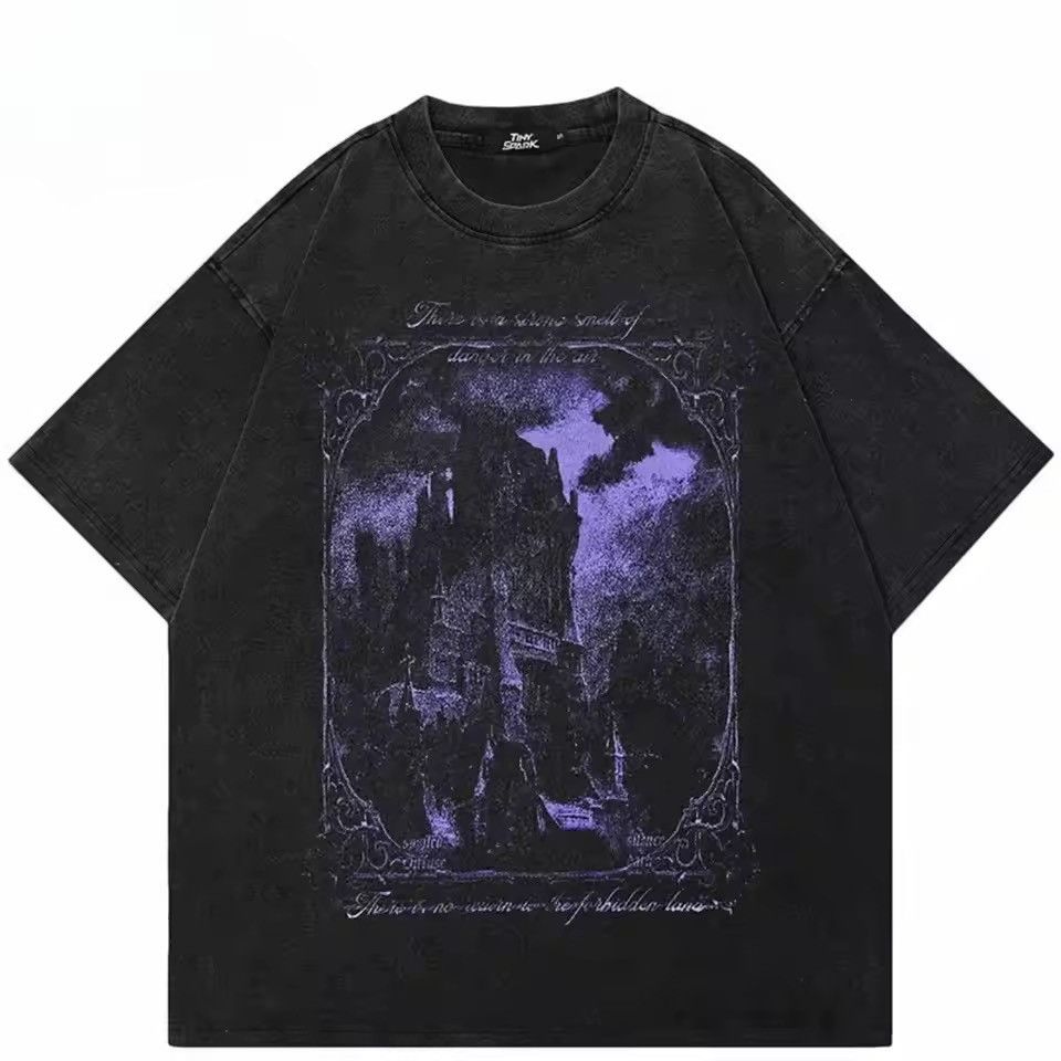 Japanese Brand Streetwear Retro Gothic Black Castles Washed Black T-Shirt Size US XL / EU 56 / 4 - 1 Thumbnail