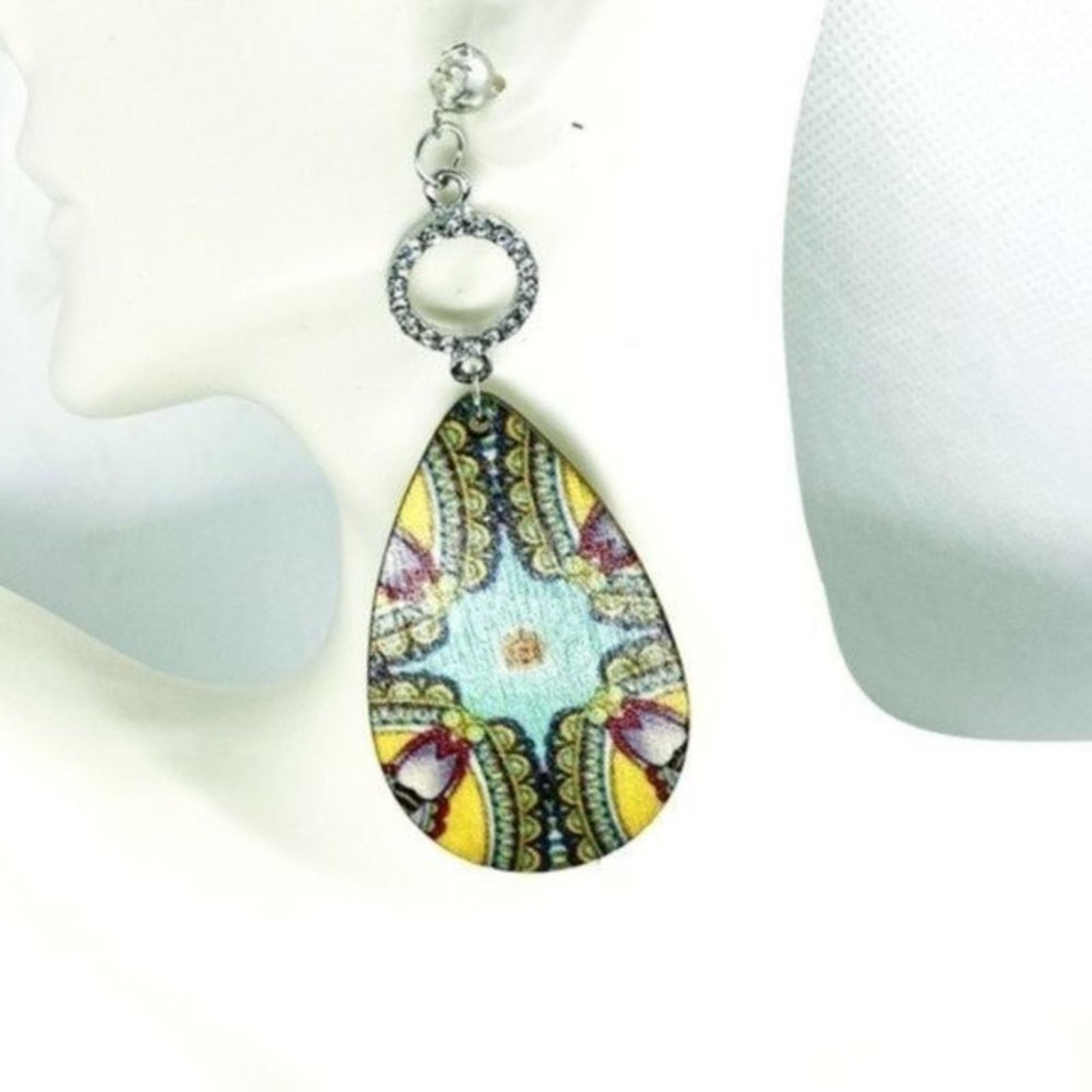 Other Silver-Tone Rhinestone Painted Wood Dangle Earring Size ONE SIZE - 1 Thumbnail