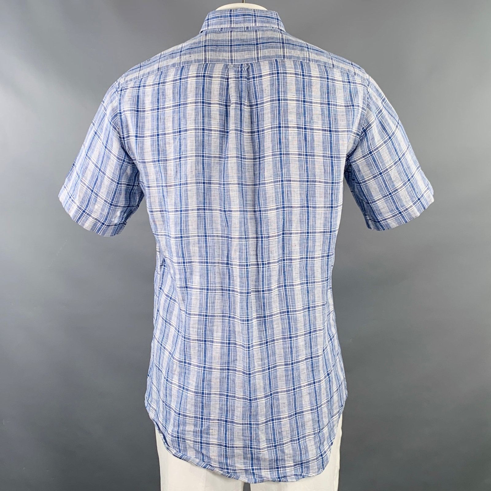 Pal Zileri PAL ZILERI Size L Blue White Plaid Linen Short Sleeve Shirt Size US L / EU 52-54 / 3 - 3 Thumbnail