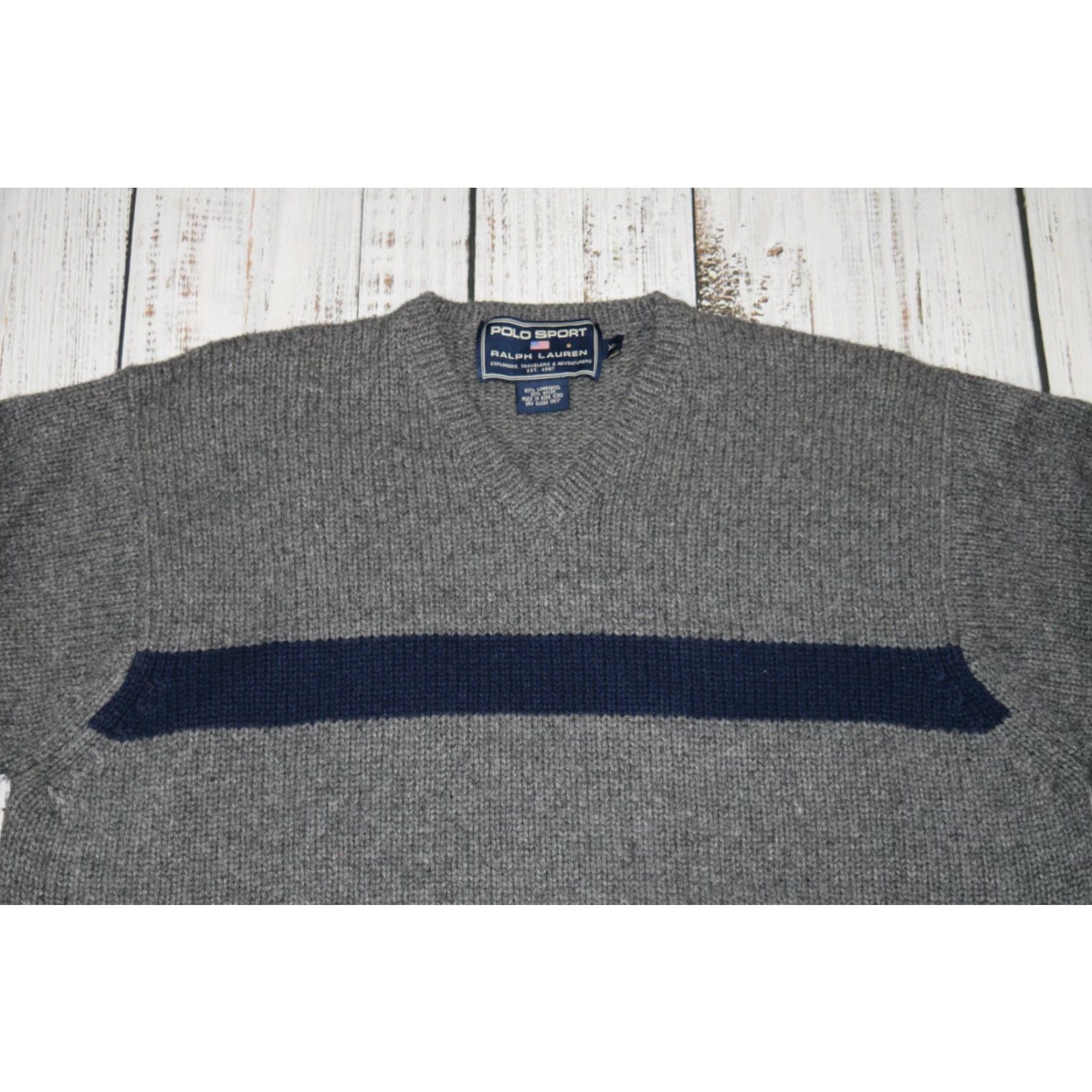 Vintage VINTAGE Polo Sport Mens Sweater Pullover Knit Wool 80% Lambswool V-Neck Gray XL 90s Sports Size US XL / EU 56 / 4 - 2 Thumbnail